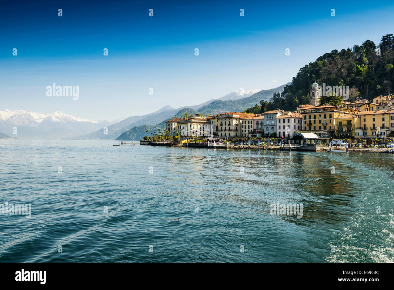 Houses on Lake Como or Lago di Como, Bellagio, Como Province, Lombardy, Italy Stock Photo