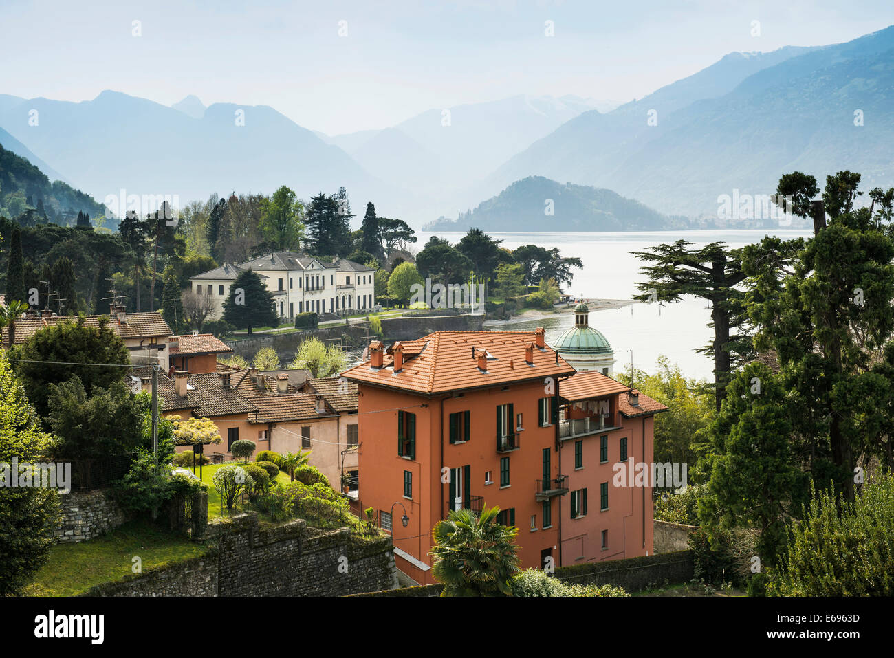 Houses on Lake Como or Lago di Como, Bellagio, Como Province, Lombardy, Italy Stock Photo