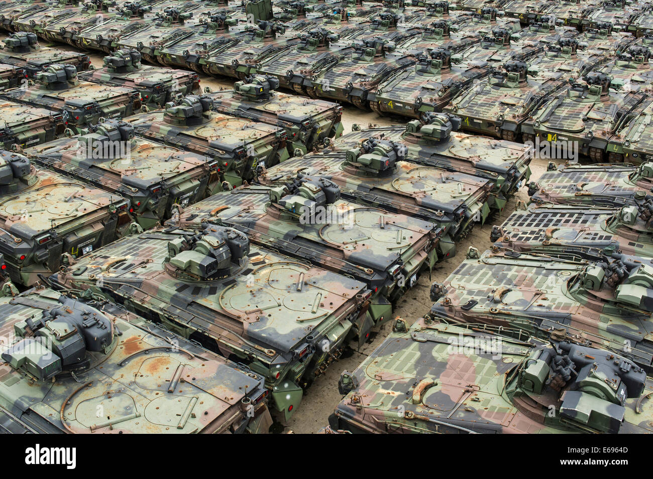 Armored vehicles type Marder awaiting scrapping, Rockensußra, Thuringia, Germany Stock Photo