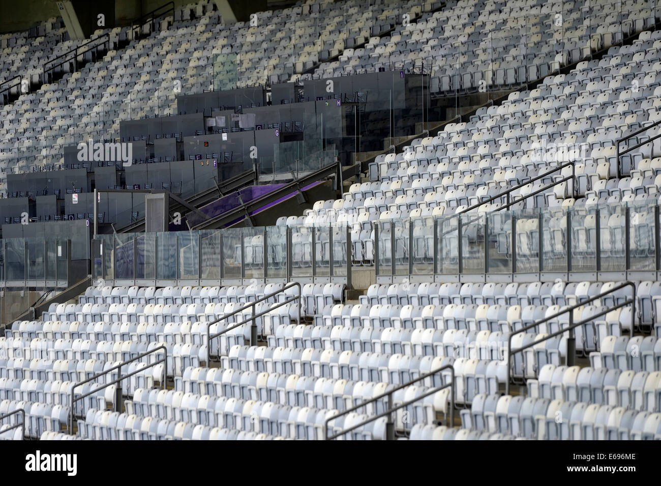 Spectator seating with press seats, venue for the FIFA World Cup 2014, Estadio Governador Magalhaes Pinto or Mineirao Stock Photo