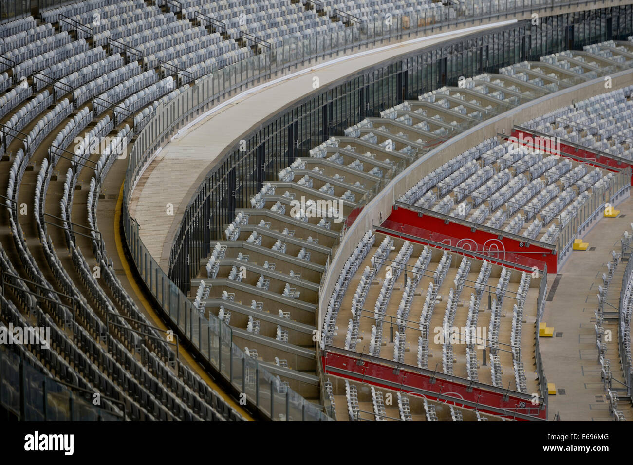 Spectator seating, venue for the FIFA World Cup 2014, Estadio Governador Magalhaes Pinto or Mineirao, Belo Horizonte Stock Photo
