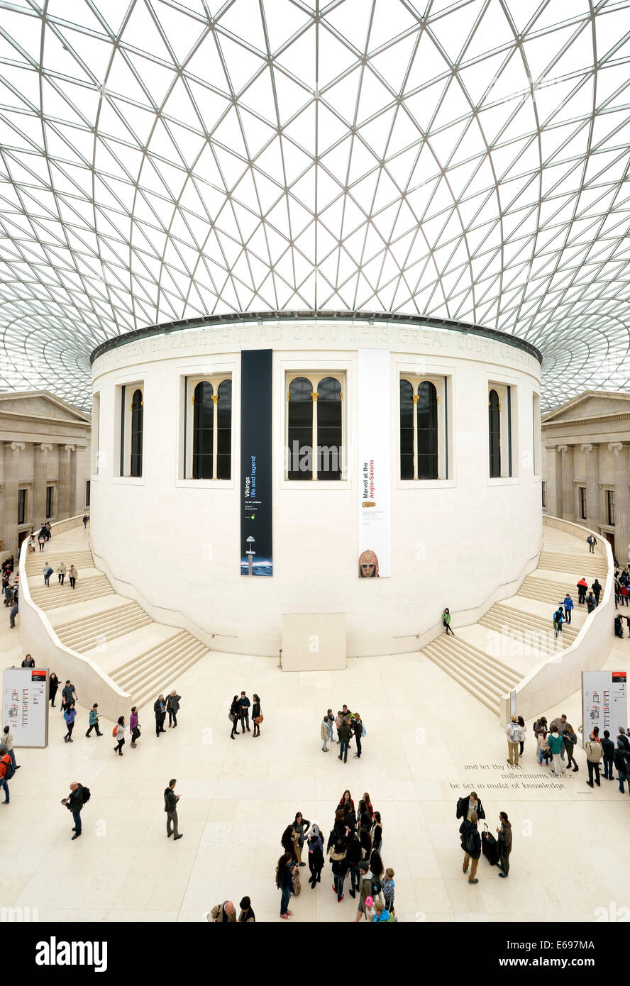 The Great Court, courtyard with a modern dome roof, steel and glass construction, British Museum, London, England Stock Photo