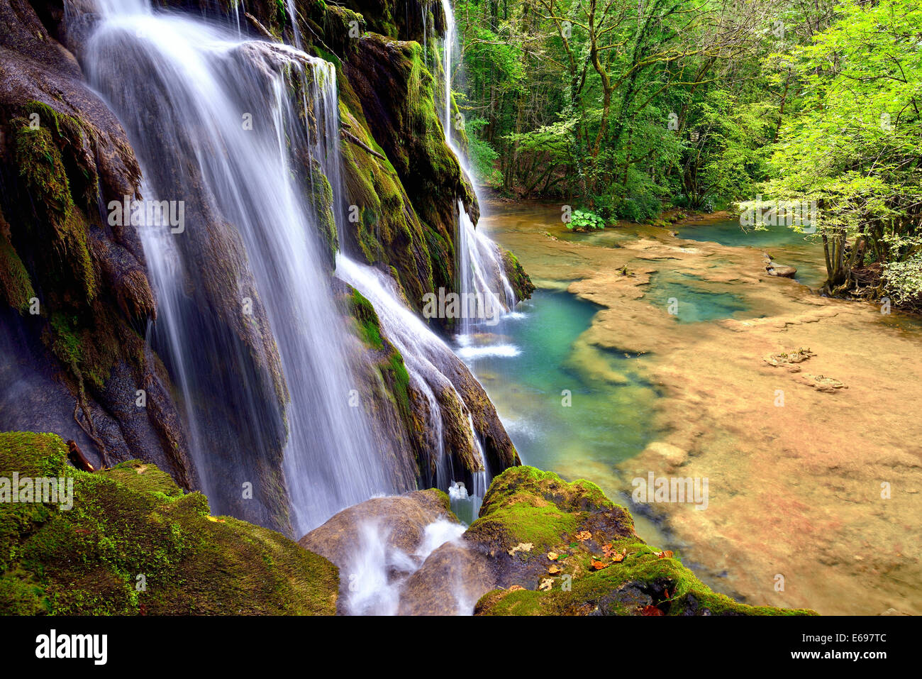 Waterfall, Cascade of Tufs in Les Planches pres près Arbois, Arbois, Franche-Comté, France Stock Photo