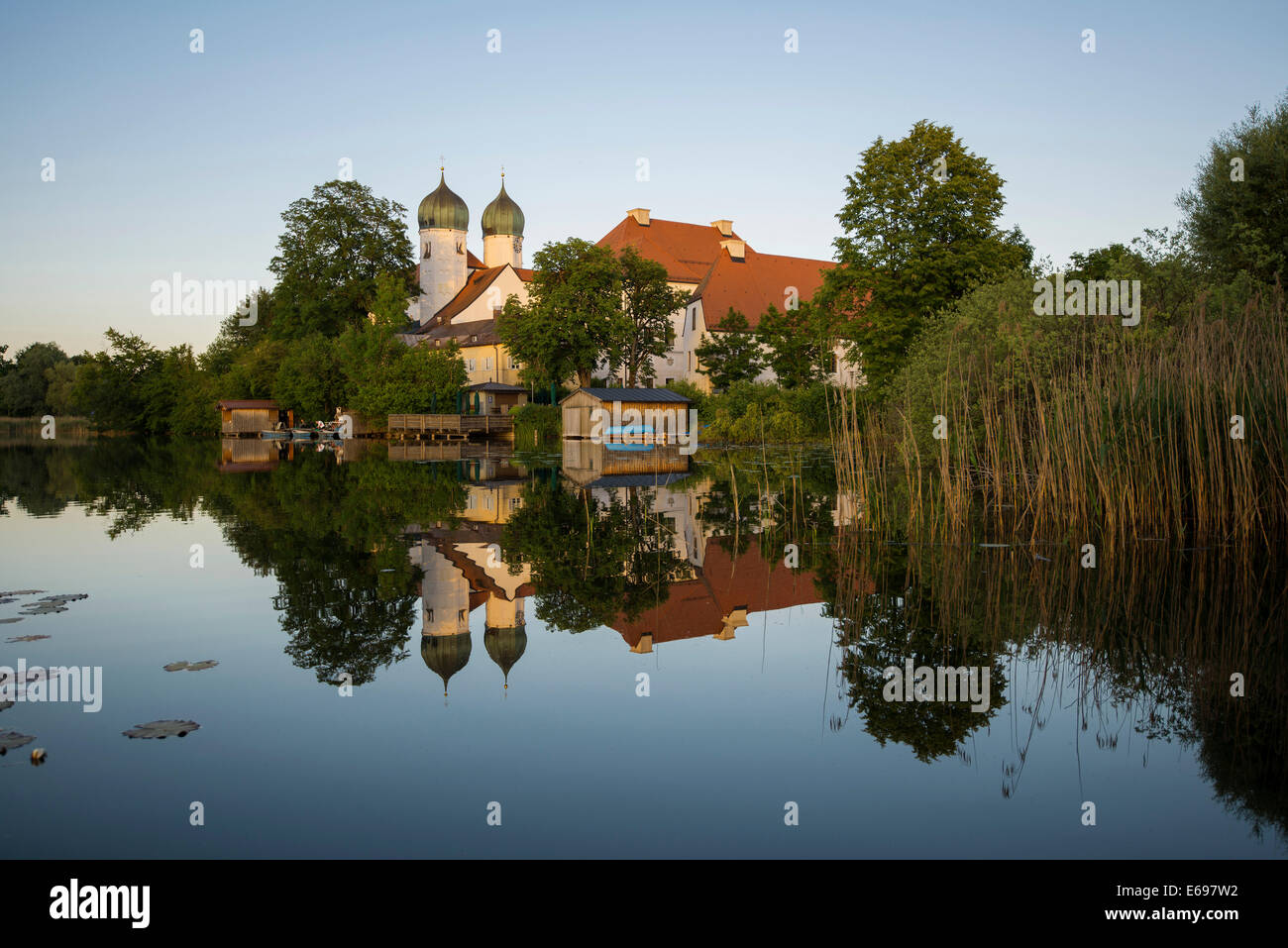 Evening Mood, Seeon Abbey In Seeoner See Lake, Seeon-Seebruck, Chiemgau ...