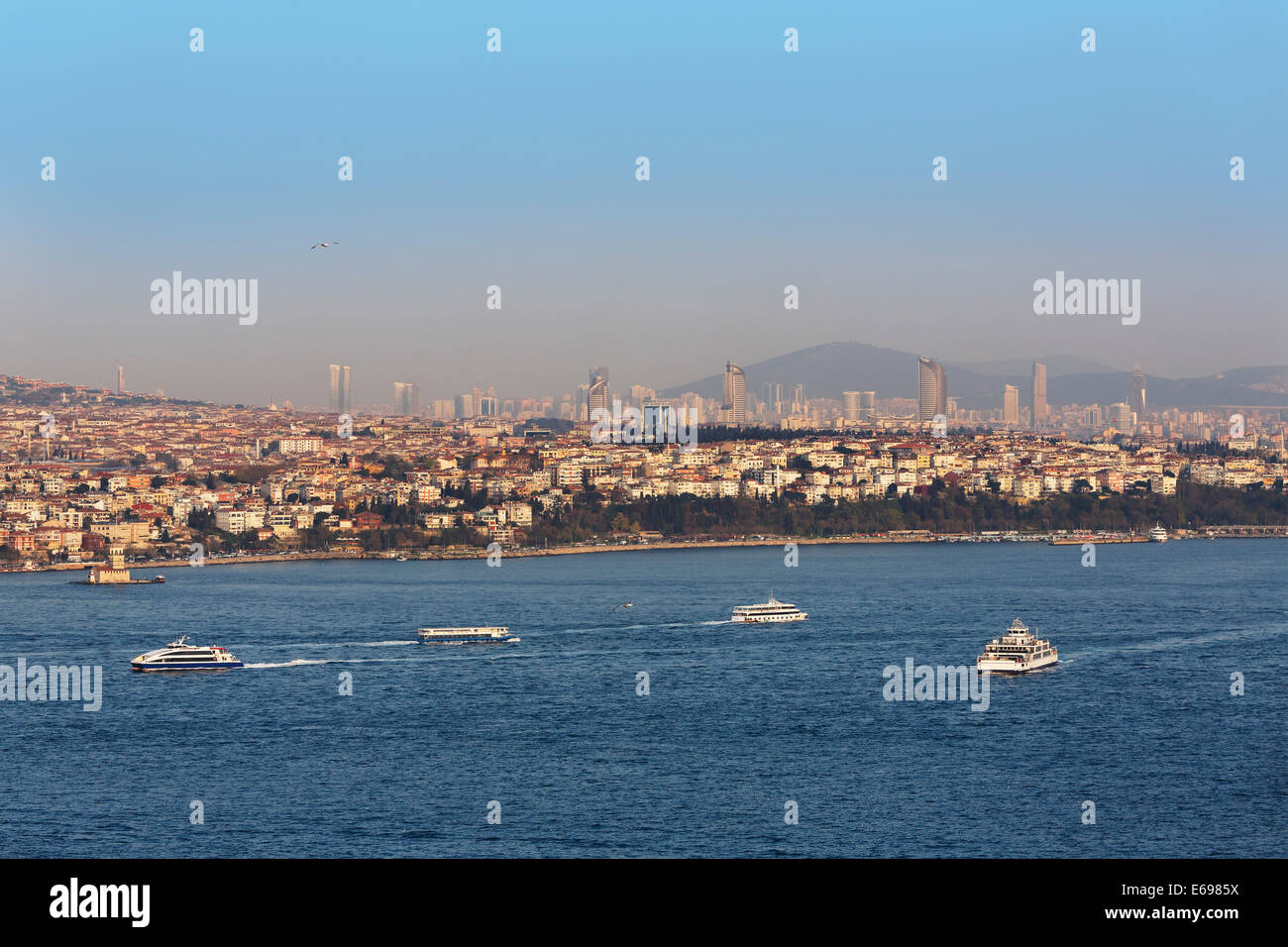 View from Galata Tower over the Bosphorus and Üsküdar, Istanbul, Asian side, Turkey Stock Photo