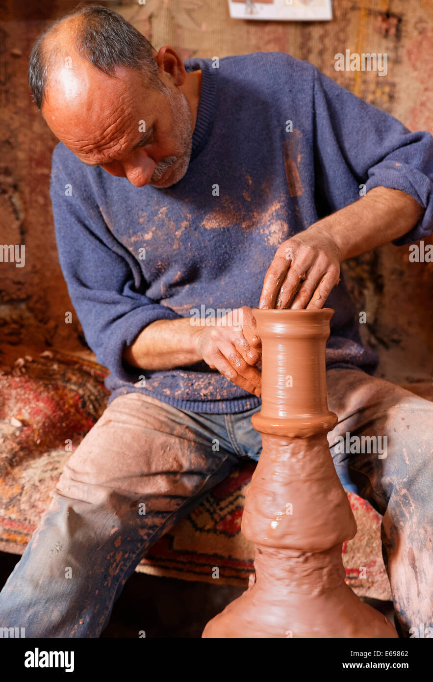 Potter Hasan Bircan in his pottery Chez Bircan, Avanos, Nevşehir Province, Cappadocia, Central Anatolia Region, Anatolia Stock Photo