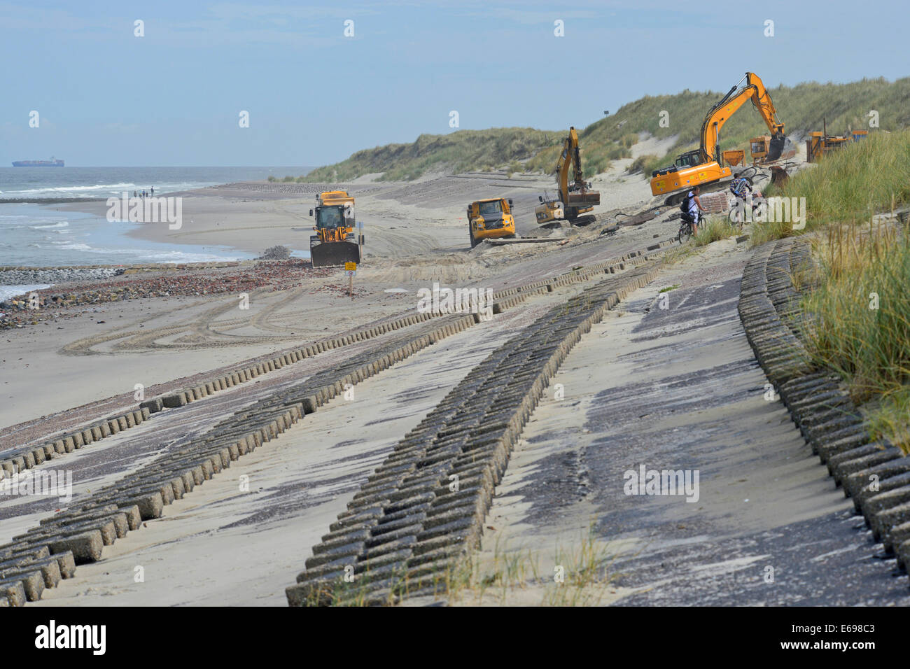 Construction project for protection of the coast at West Head, Wangerooge, East Frisian Islands, East Frisia, Lower Saxony Stock Photo