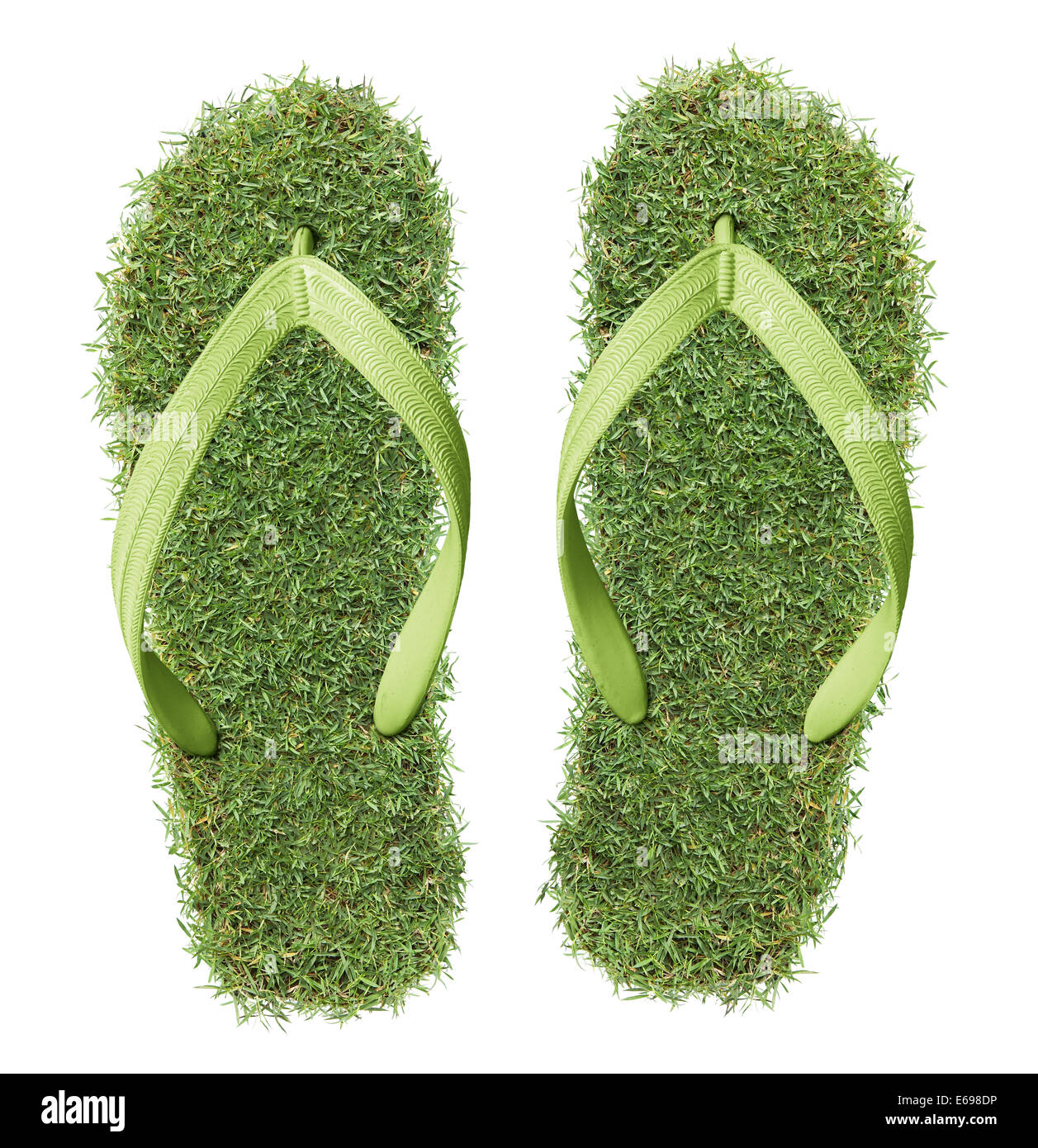 pair of real grass flip-flops isolated on white Stock Photo - Alamy