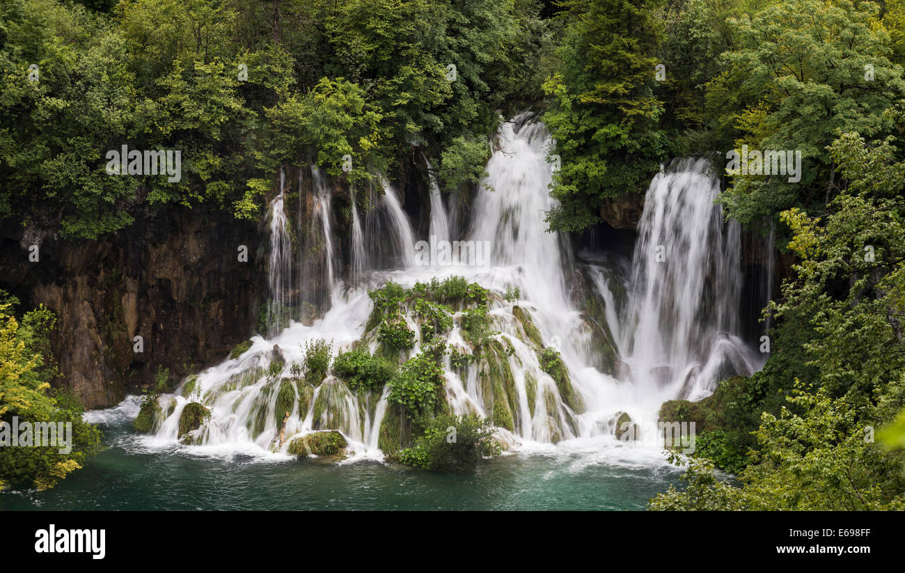 Waterfalls, Plitvice Lakes, Rastovača, Lika-Senj, Croatia Stock Photo
