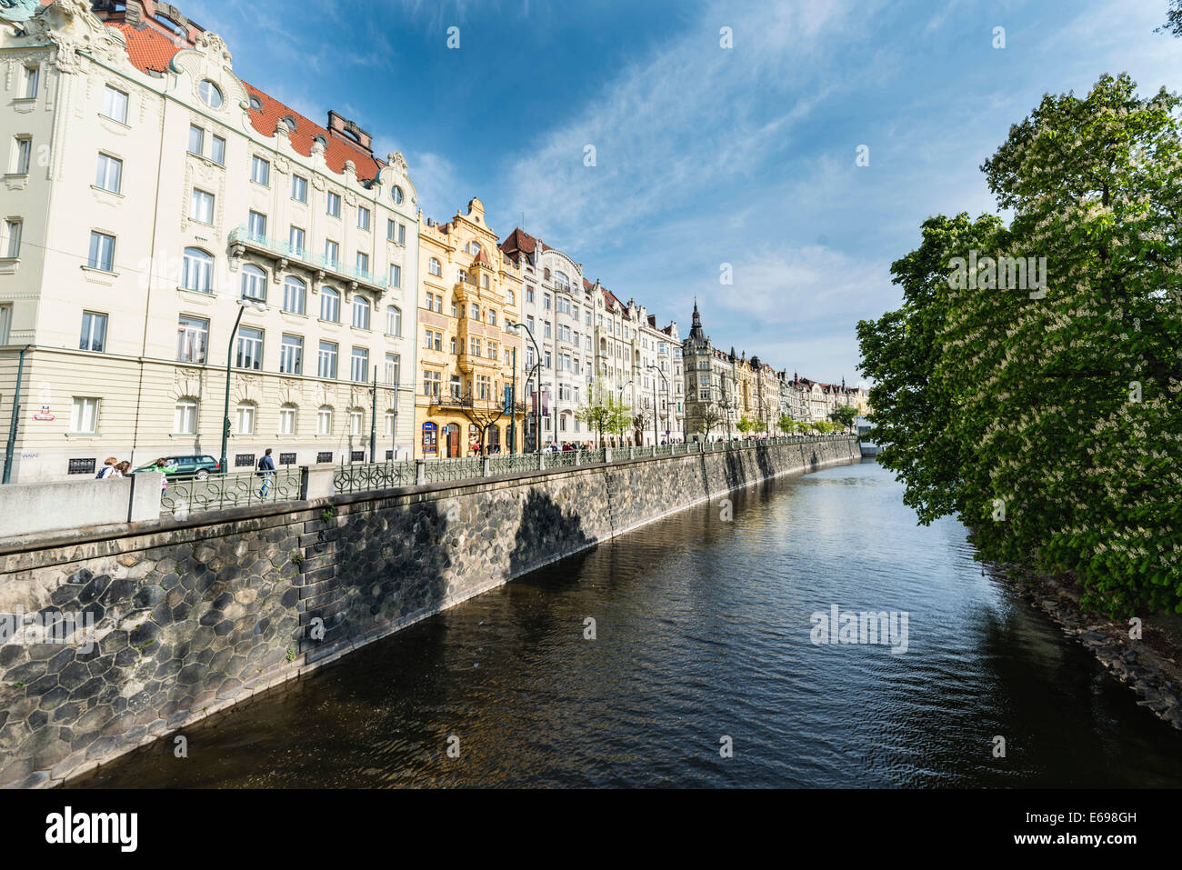 Historic buildings on the Vltava River, historic centre, Prague, Czech Republic Stock Photo