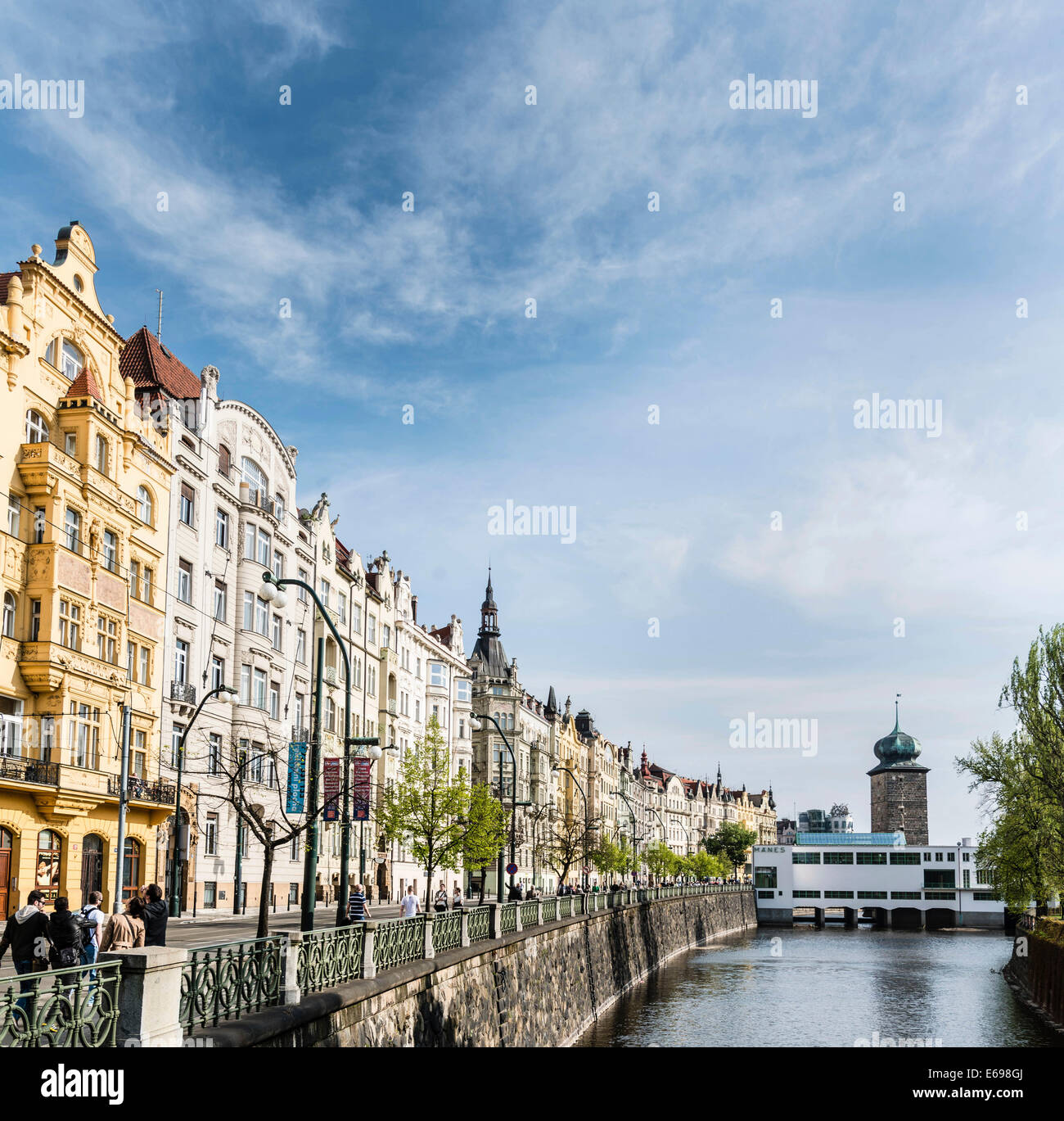 Historic façades on the Vltava River, historic centre, Prague, Czech Republic Stock Photo