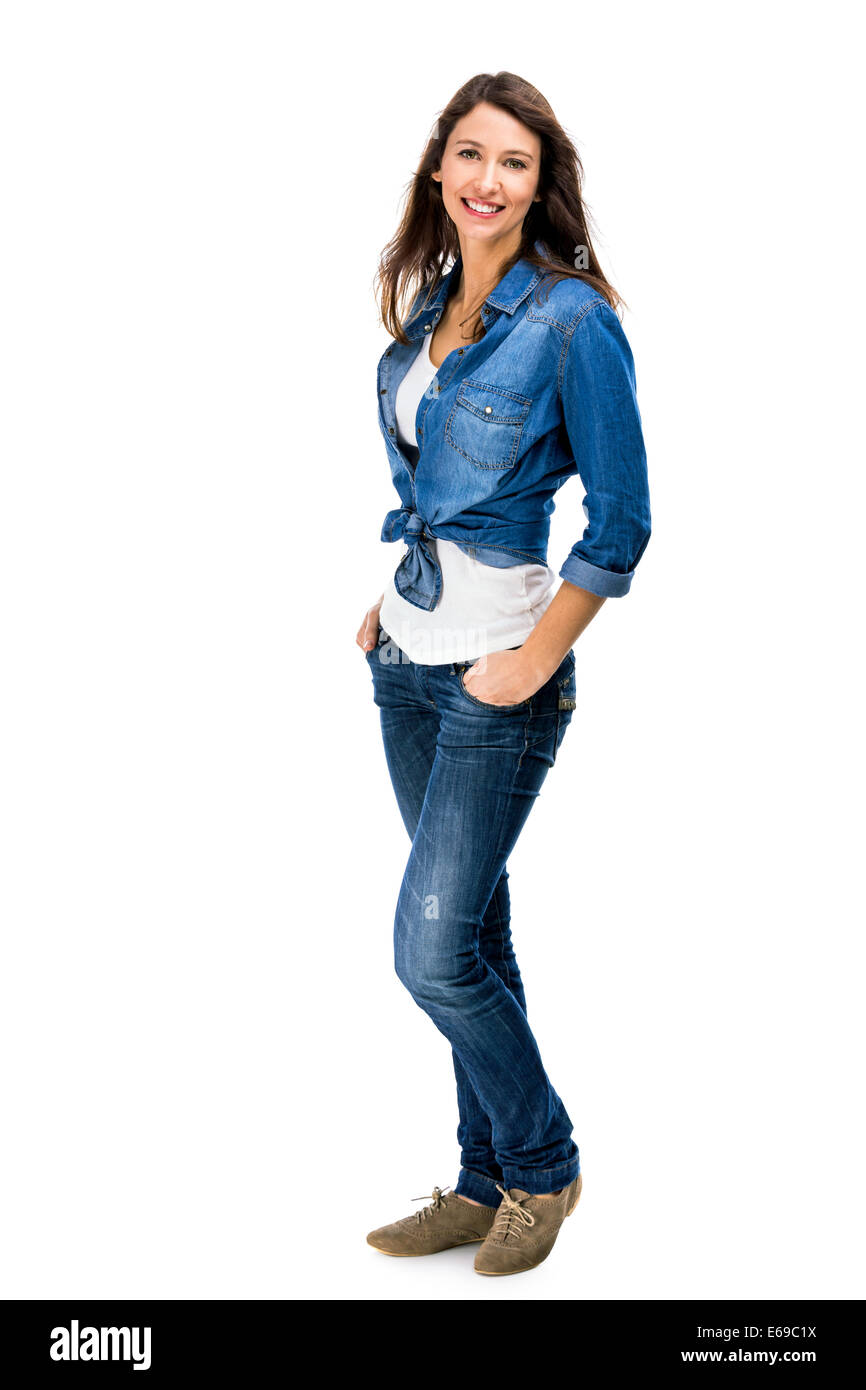 Beautiful girl wearing jeans shirt Cut Out Stock Images & Pictures Alamy