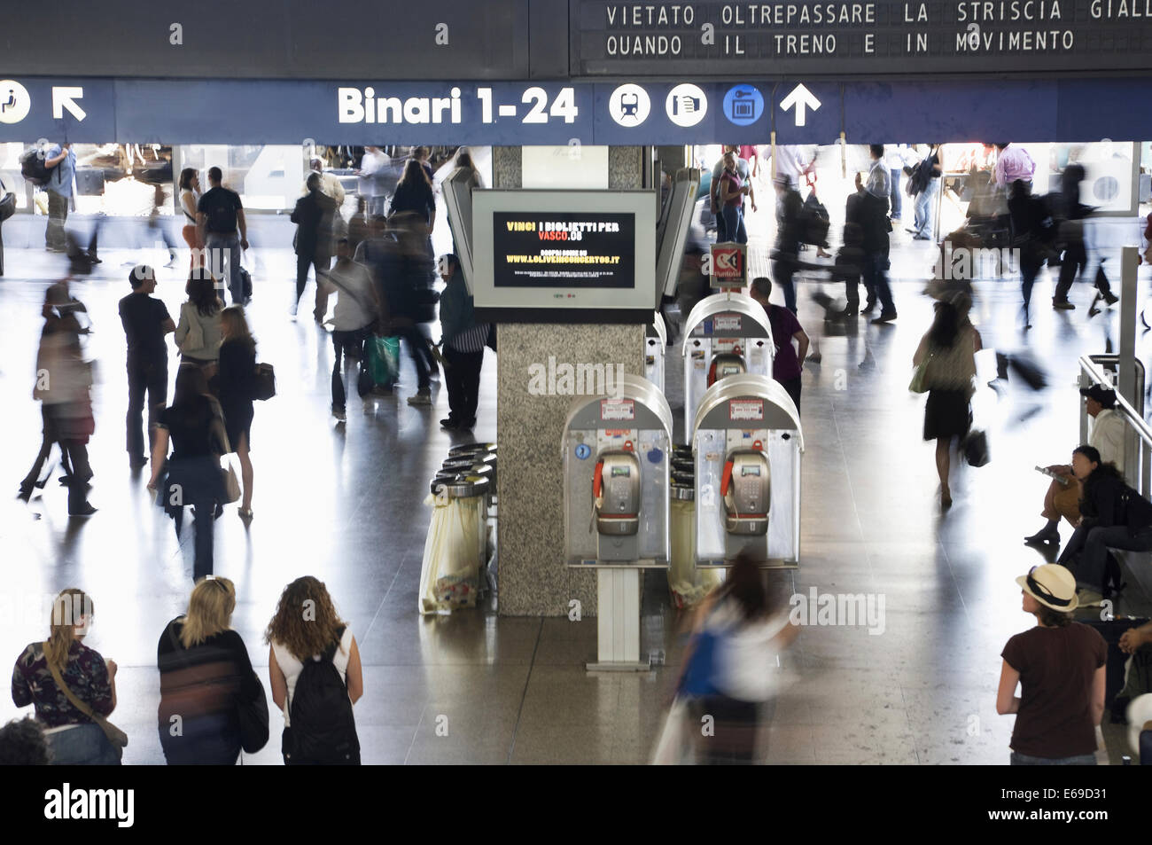 Signs at Italian train station, Rome, Italy Stock Photo