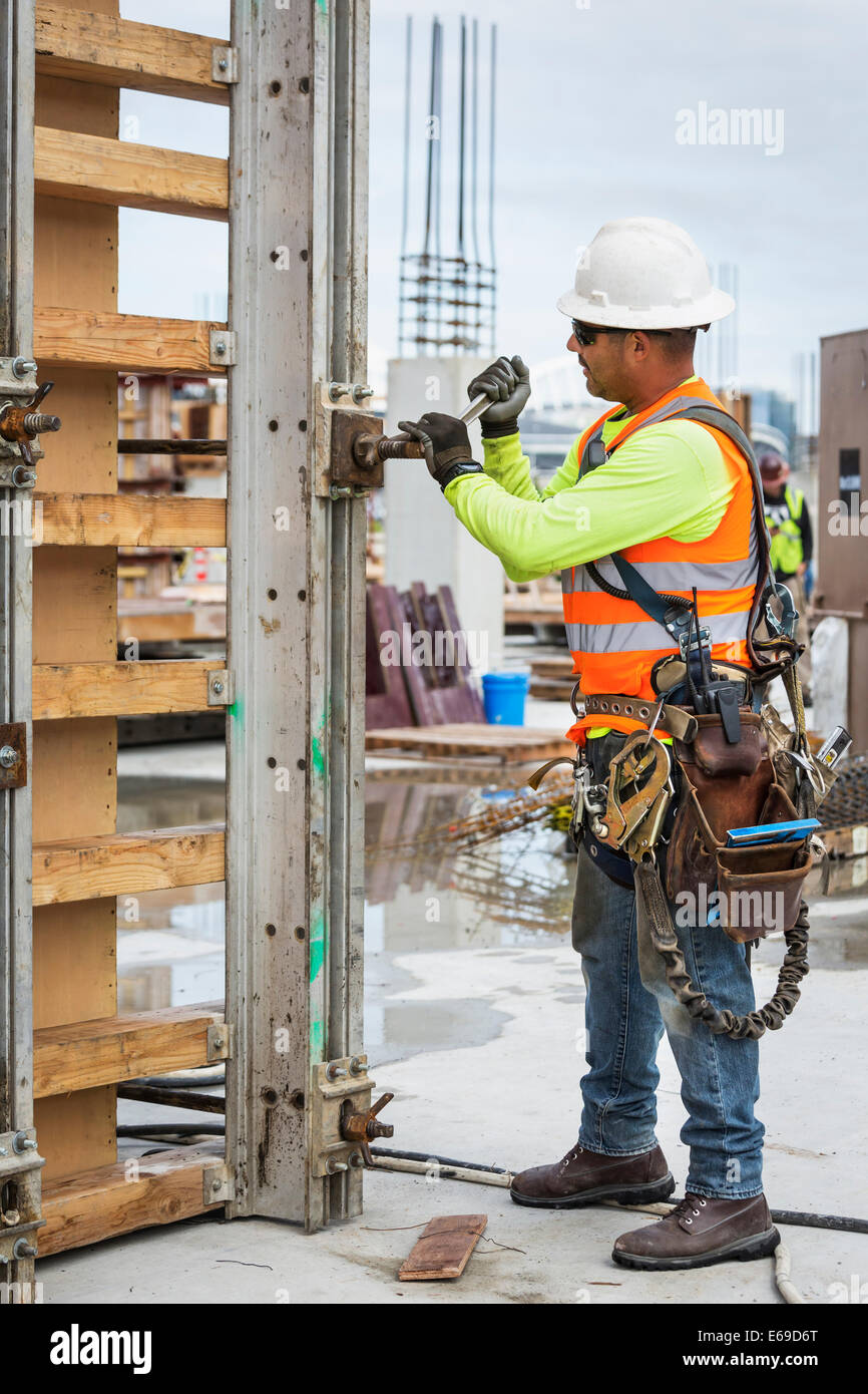 Hispanic worker at construction site Stock Photo