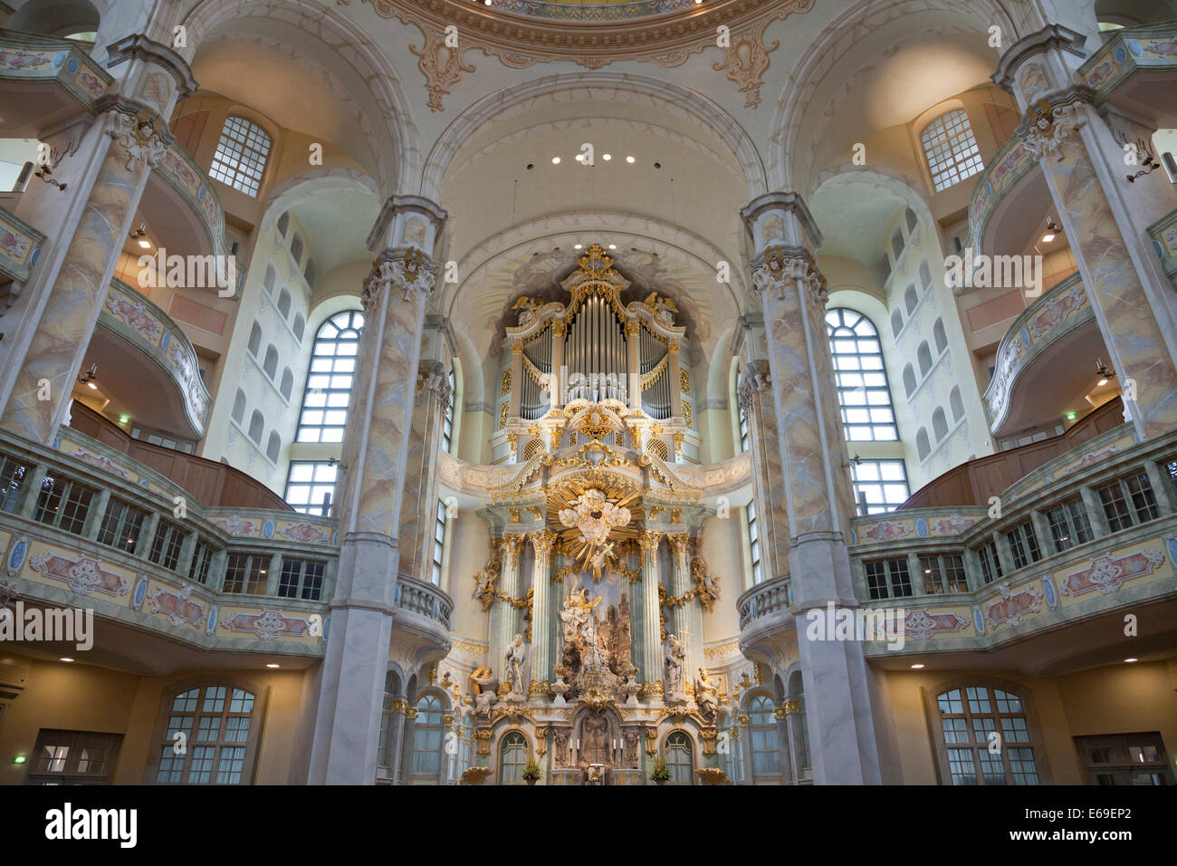 interior view with altar of the church Frauenkirche or Church of Our Lady in Dresden, Saxony, Germany, Europe Stock Photo