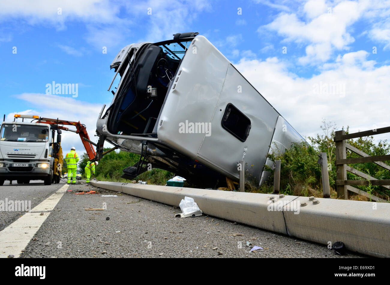 M5 Coach Crash south bound near Gloucestershire.19th August 2014 Stock Photo