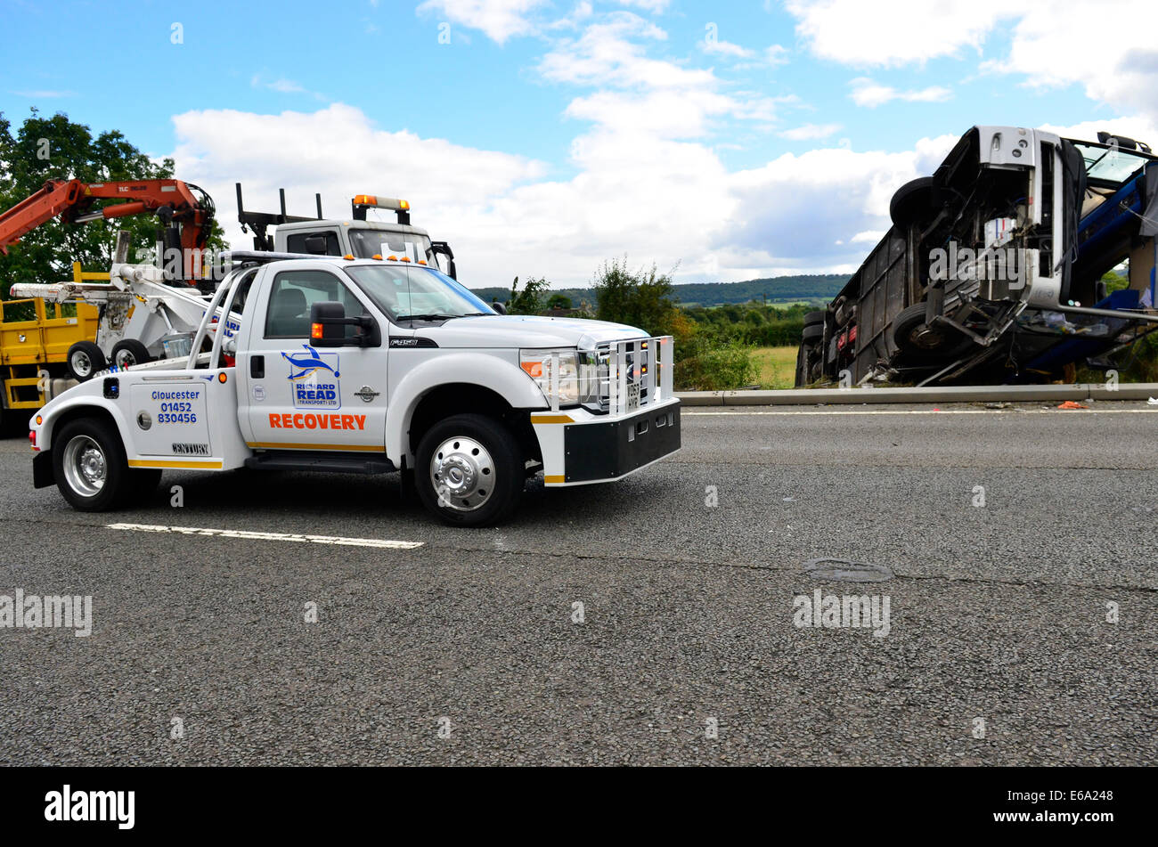 M5 Coach Crash south bound near Gloucestershire.19th August 2014 Stock Photo
