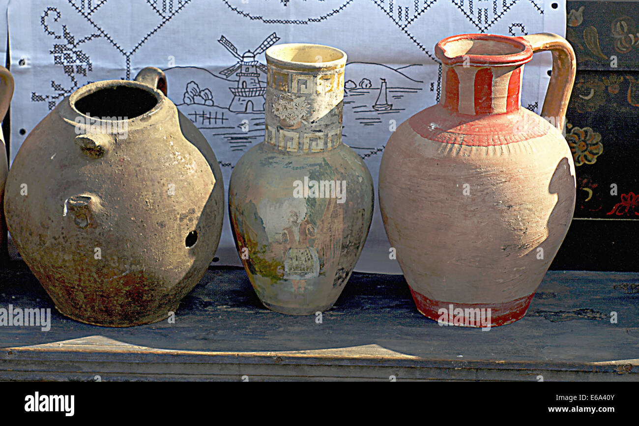 Old jugs for sale at antiques fair Stock Photo Alamy