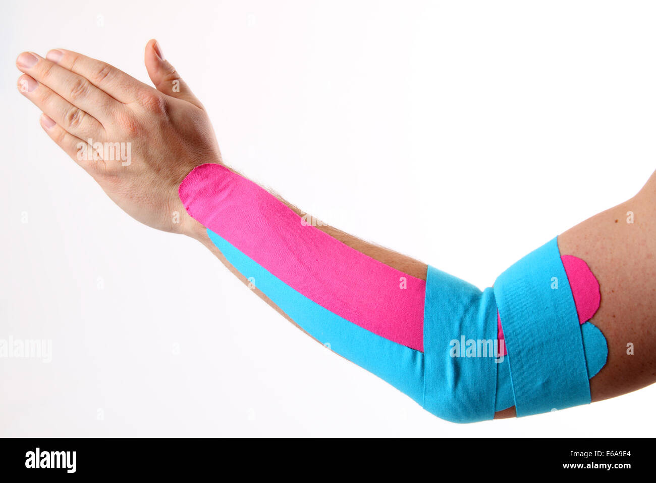 tennis elbow,tape bound,adhesive bandage Stock Photo