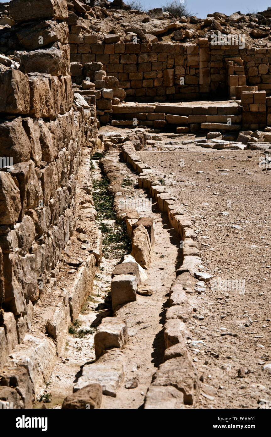 Shivta , ruins of a Nabatean and Byzantine city , water runoff channel Stock Photo