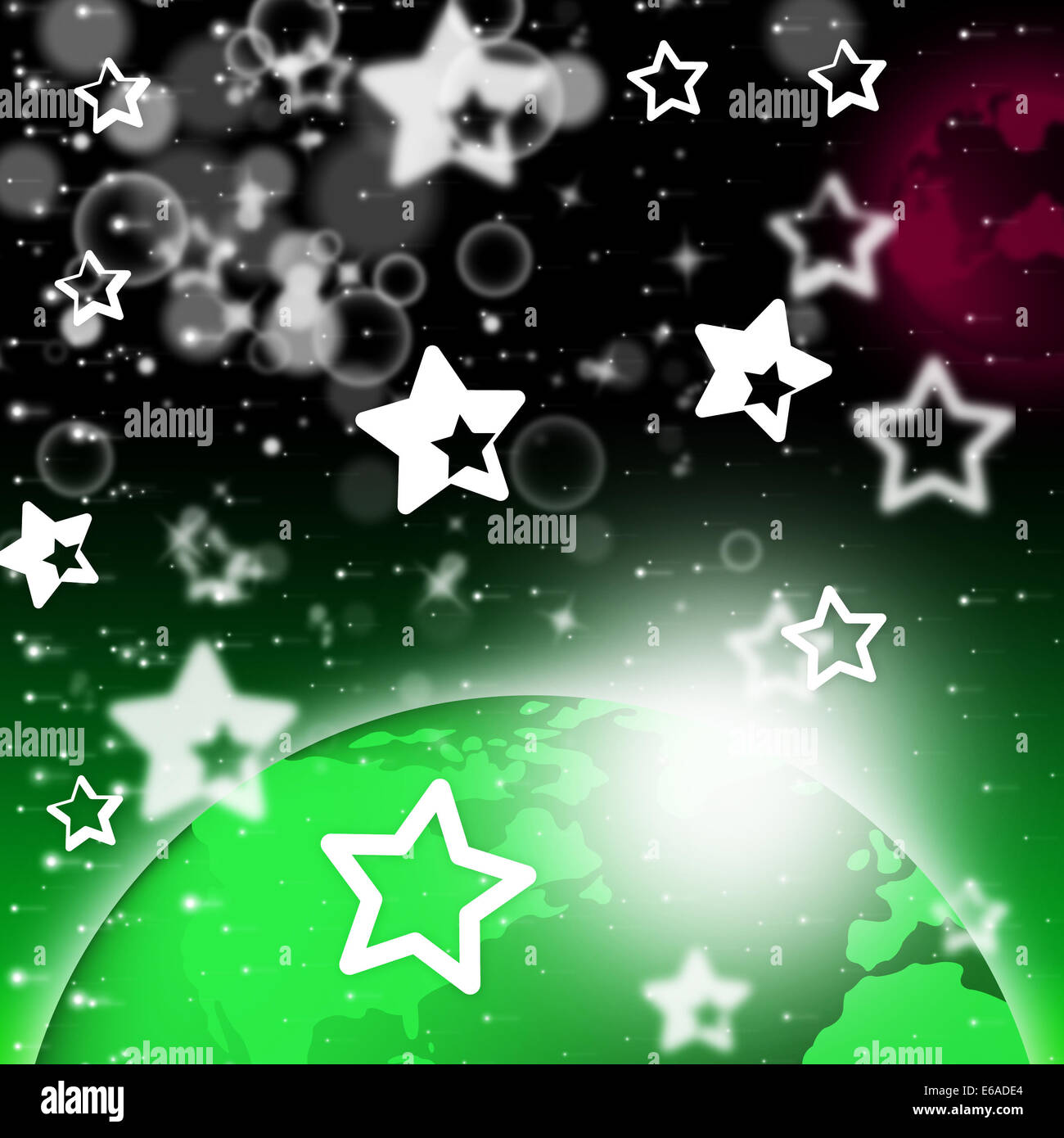 Green Planet Background Showing Stars And Celestial Bodies Stock Photo