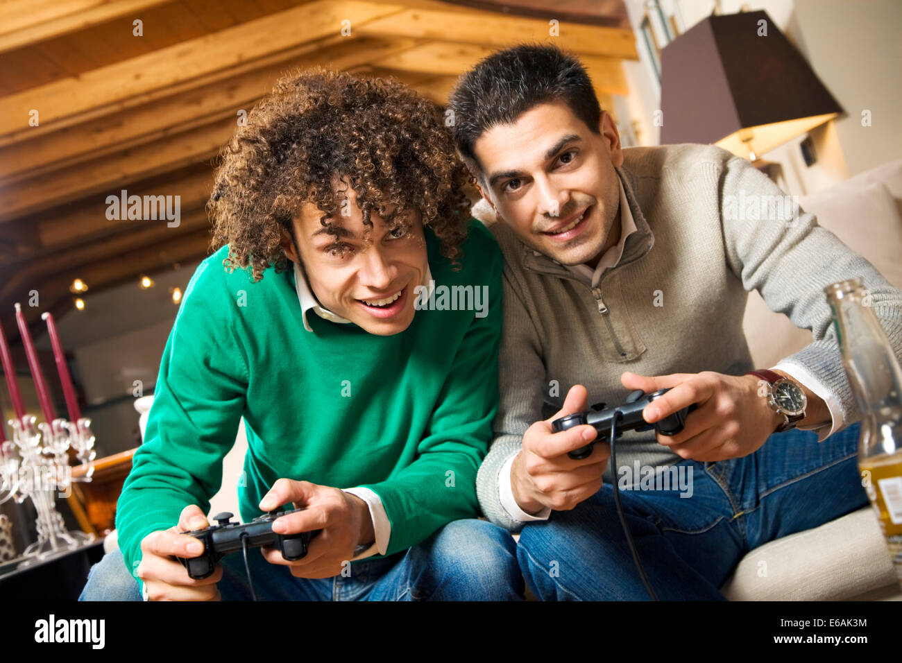 enthusiastic,friends,video game Stock Photo