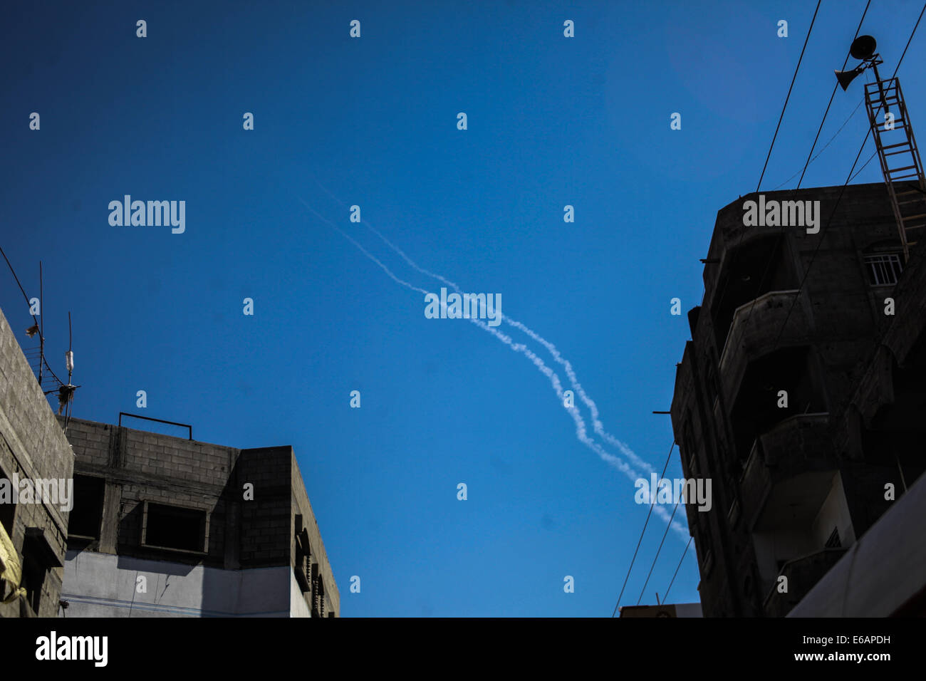 Gaza. 19th Aug, 2014. The first moment of launching two Palestinian ...