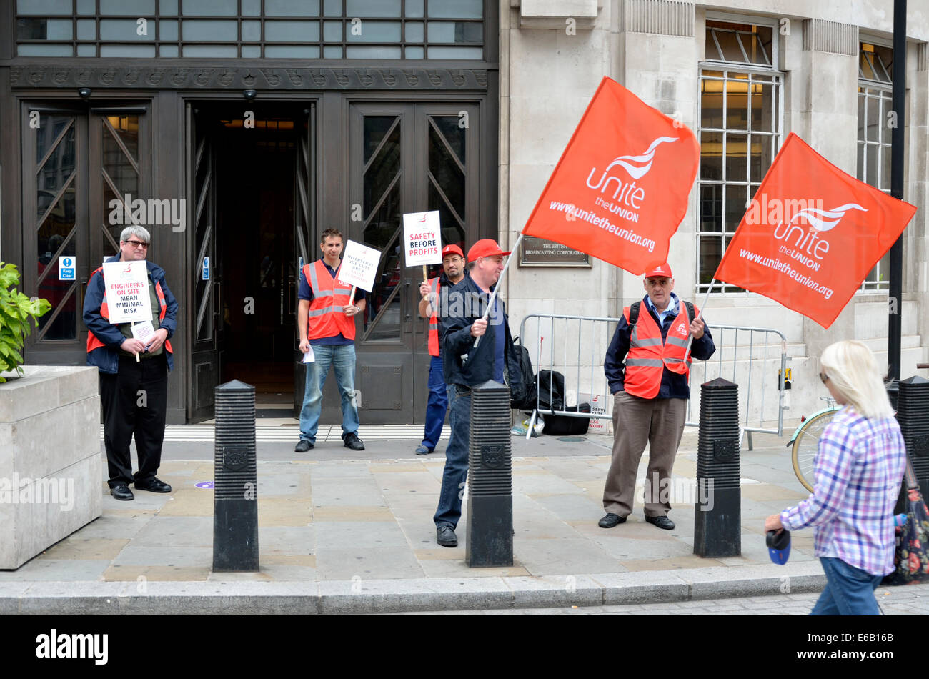 Unite the Union demonstrating outside the BBC Broadcasting House, in ...