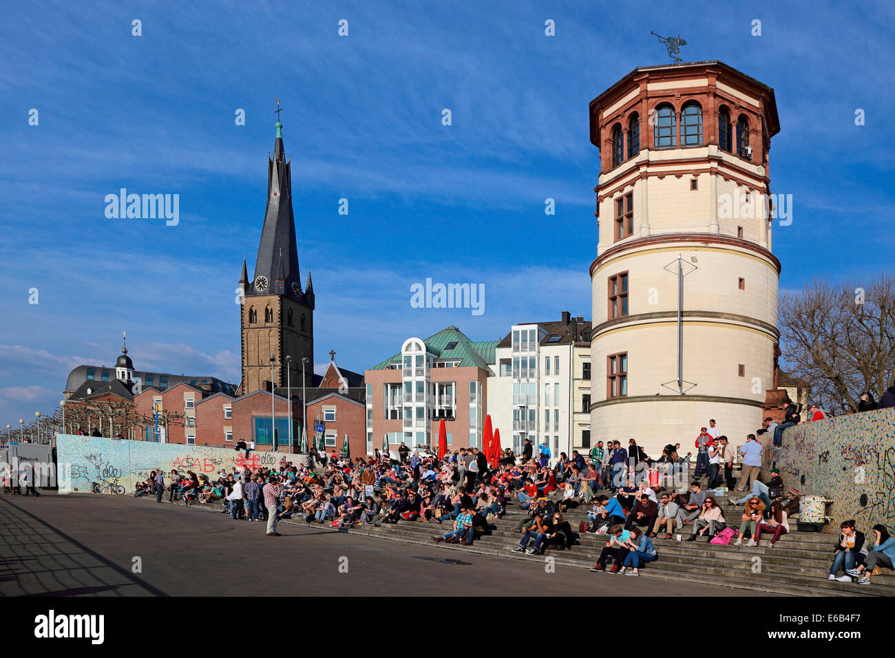 Dusseldorf Old Town old castle tower St. Lambertus Basilika Stock Photo