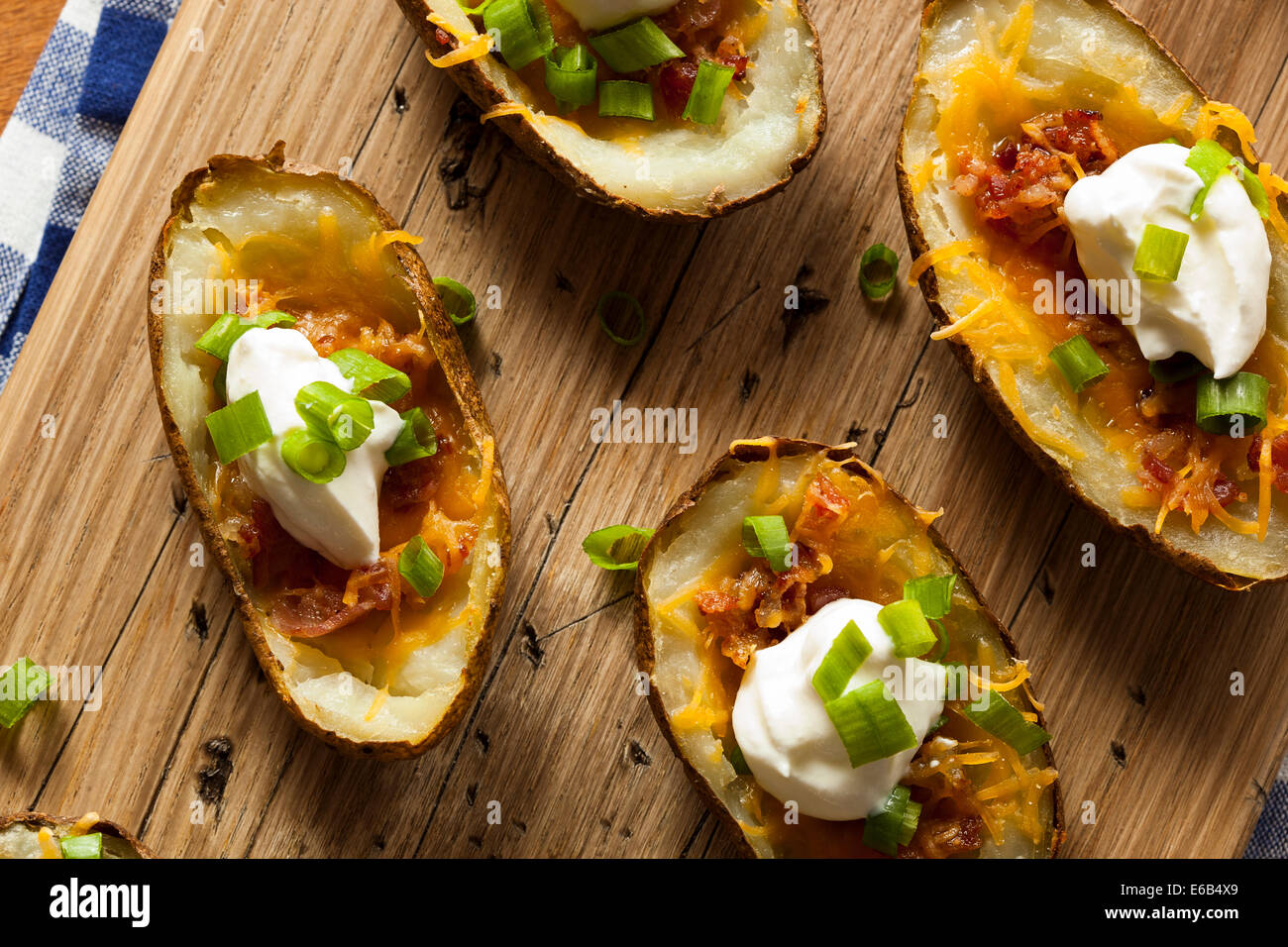 Homemade Potato Skins with Bacon Cheese and Sour Cream Stock Photo