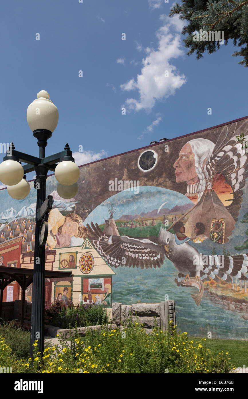 Painted Mural in Last Chance Gulch Pedestrian Mall, Helena, Montana, USA 2014 Stock Photo
