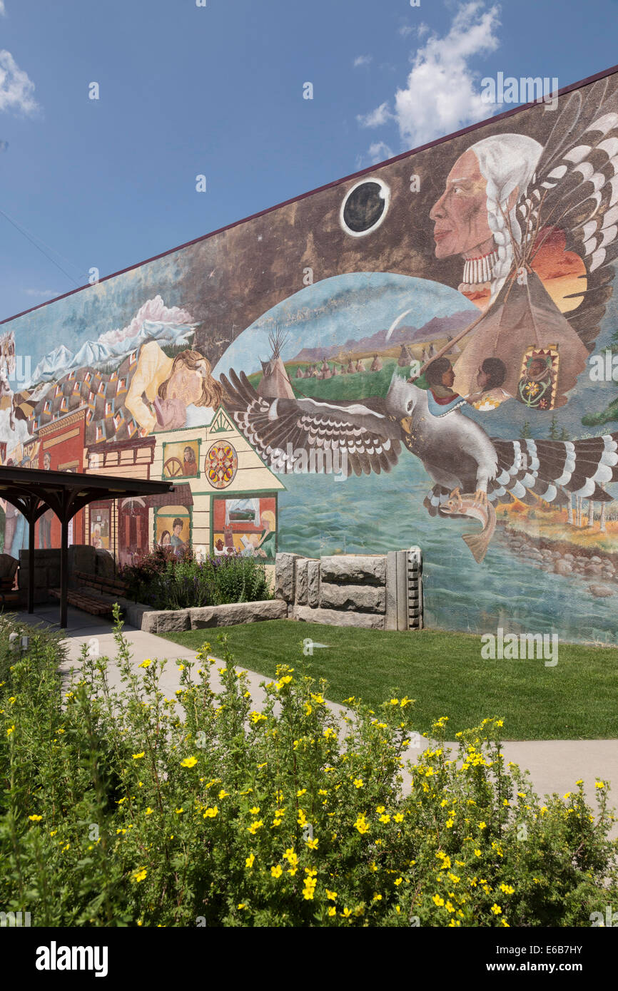 Painted Mural in Last Chance Gulch Pedestrian Mall, Helena, Montana, USA 2014 Stock Photo