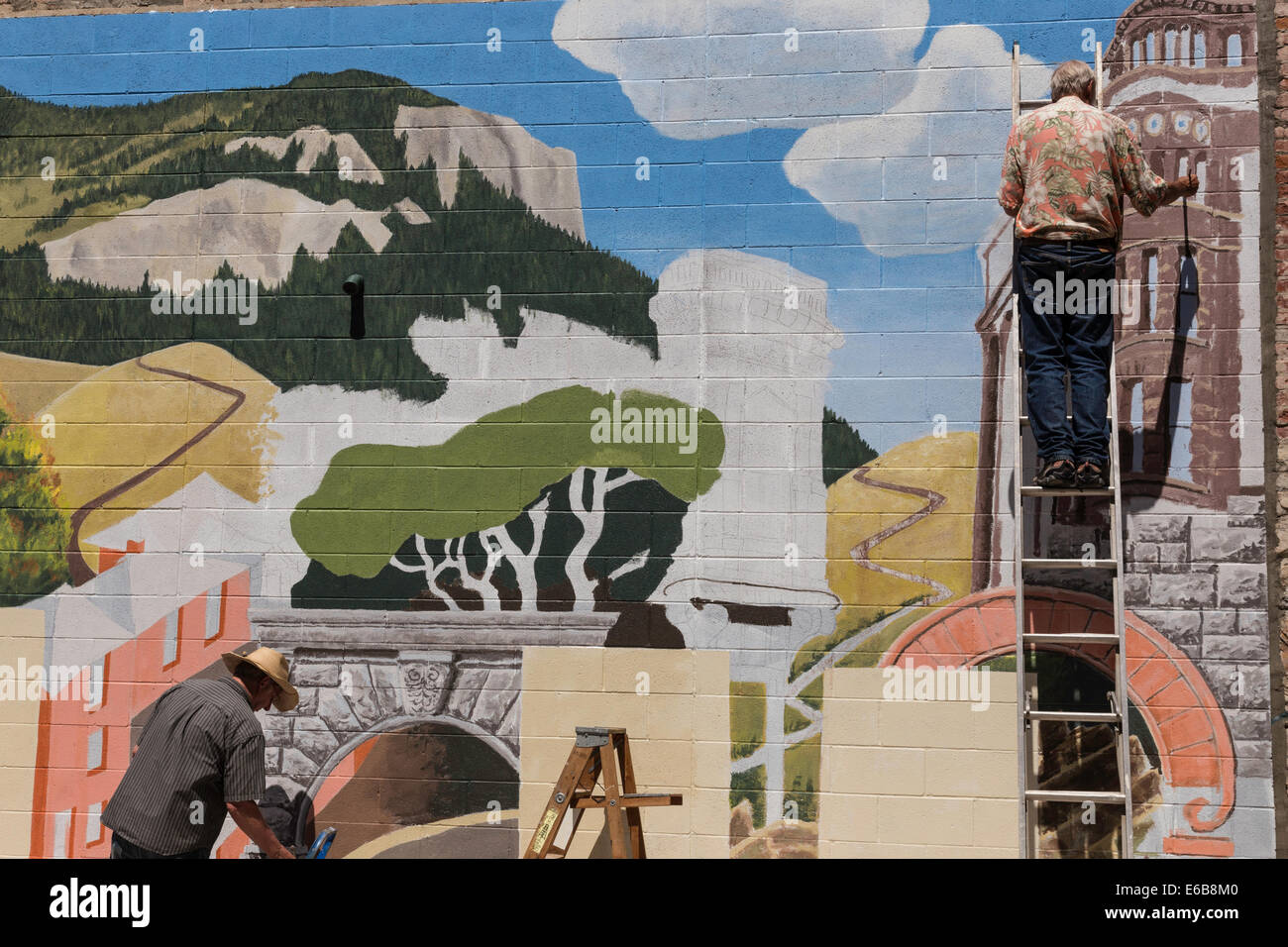 Painted Mural in Last Chance Gulch Pedestrian Mall, Helena, Montana