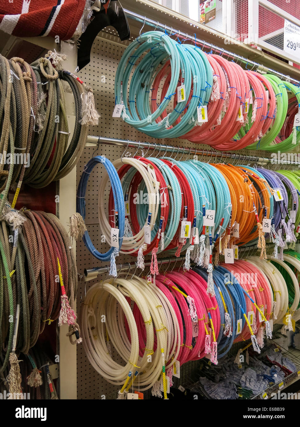 Rope Coils, Big R Ranch Store, Great Falls, Montana, USA Stock Photo