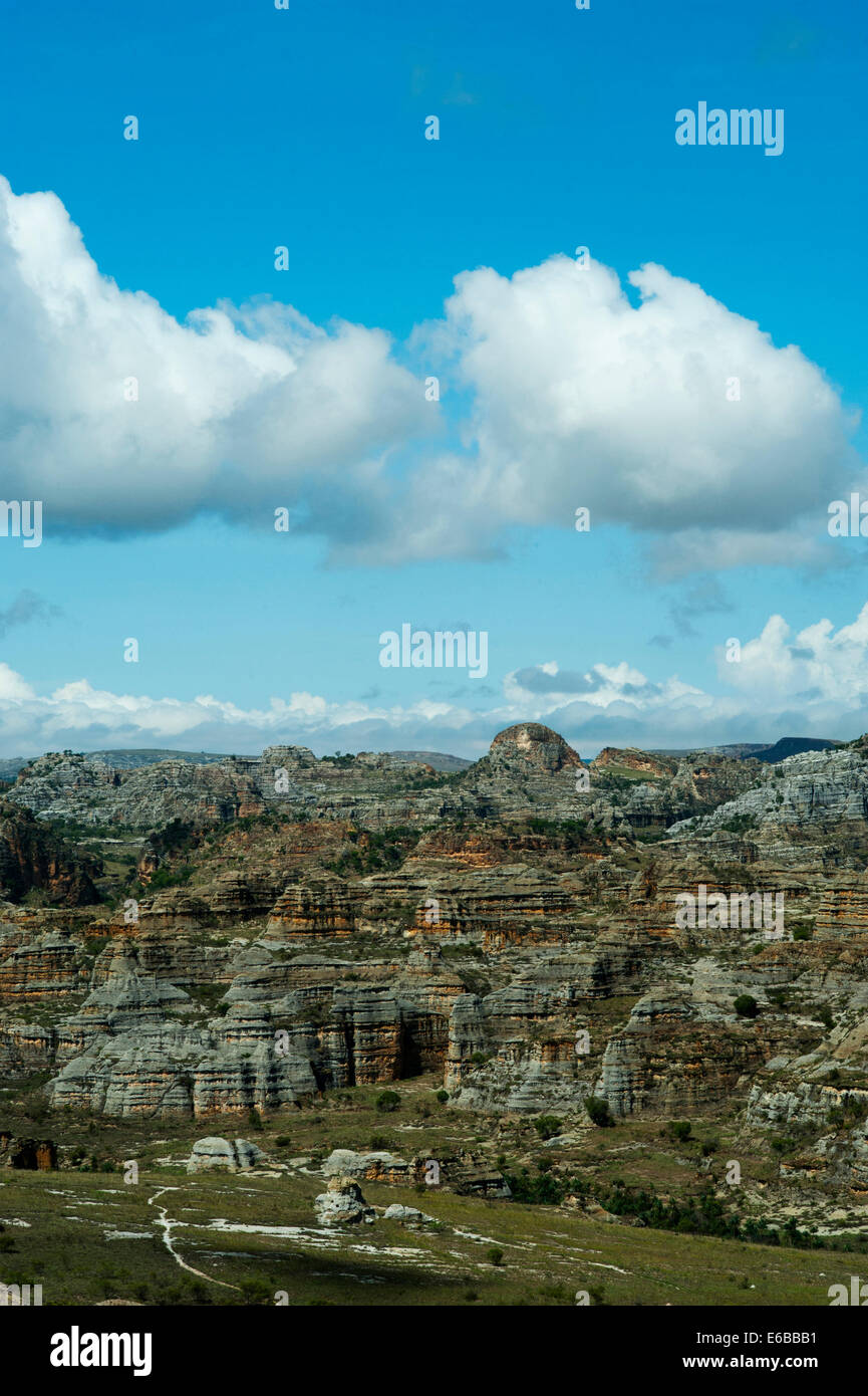 Madagascar, National Park of Isalo, Rock formation and sandstone massif. Stock Photo