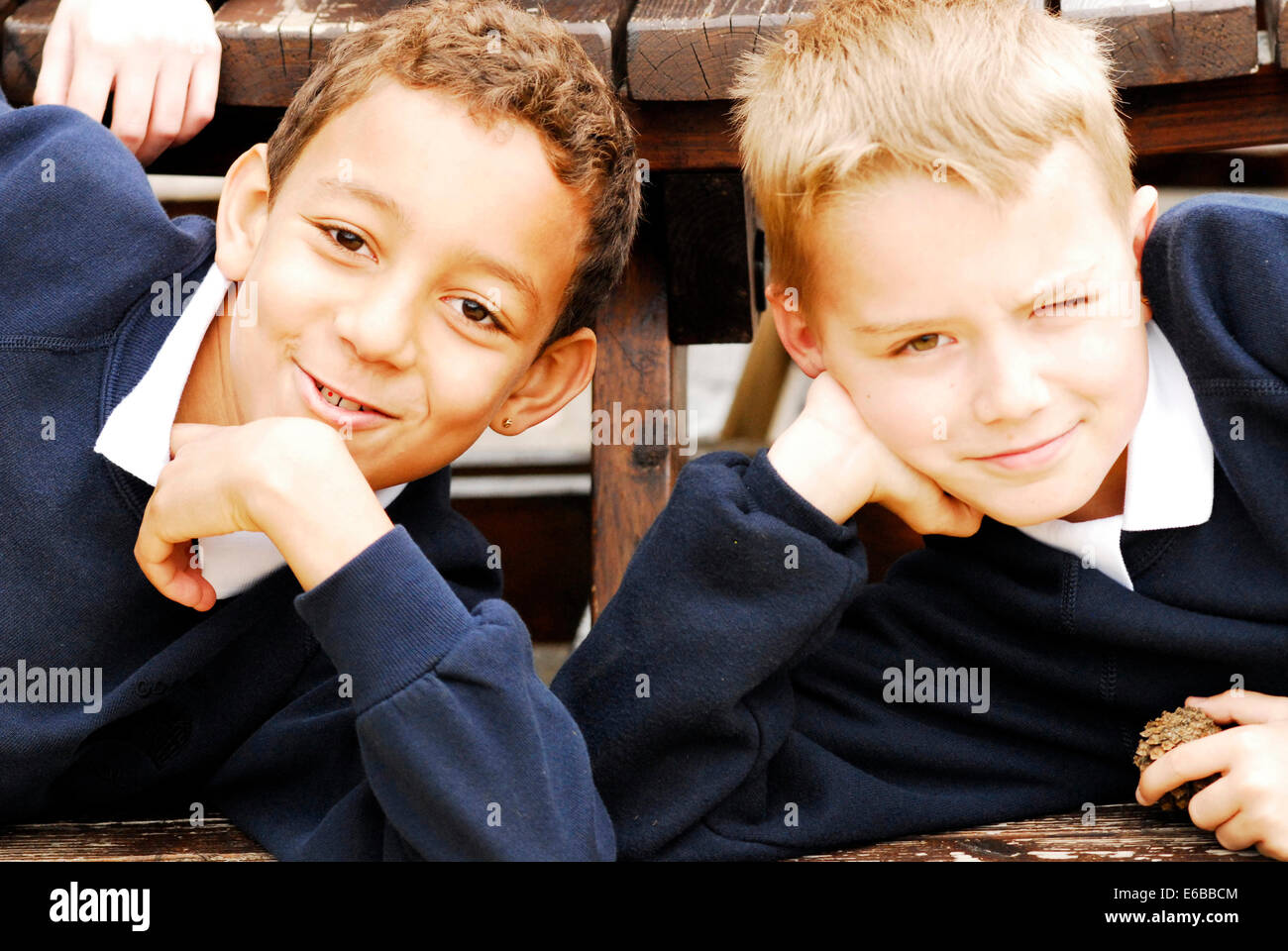 United Kingdom, England, London, Eltam, portrait of young boy of mixed race with blond boy (MR). Stock Photo