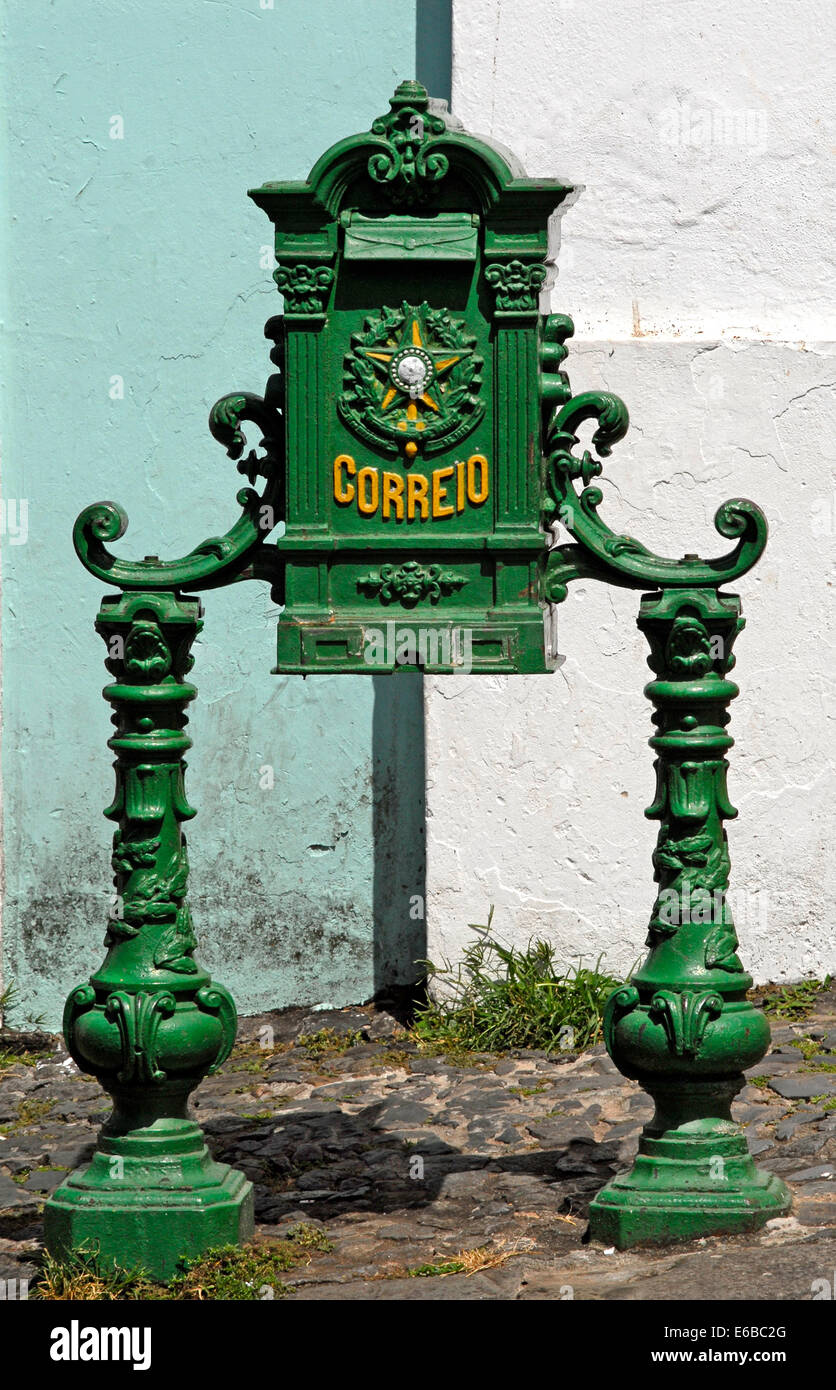 Historic letterbox in the old quarter of Salvador da Bahia, Brazil. Stock Photo