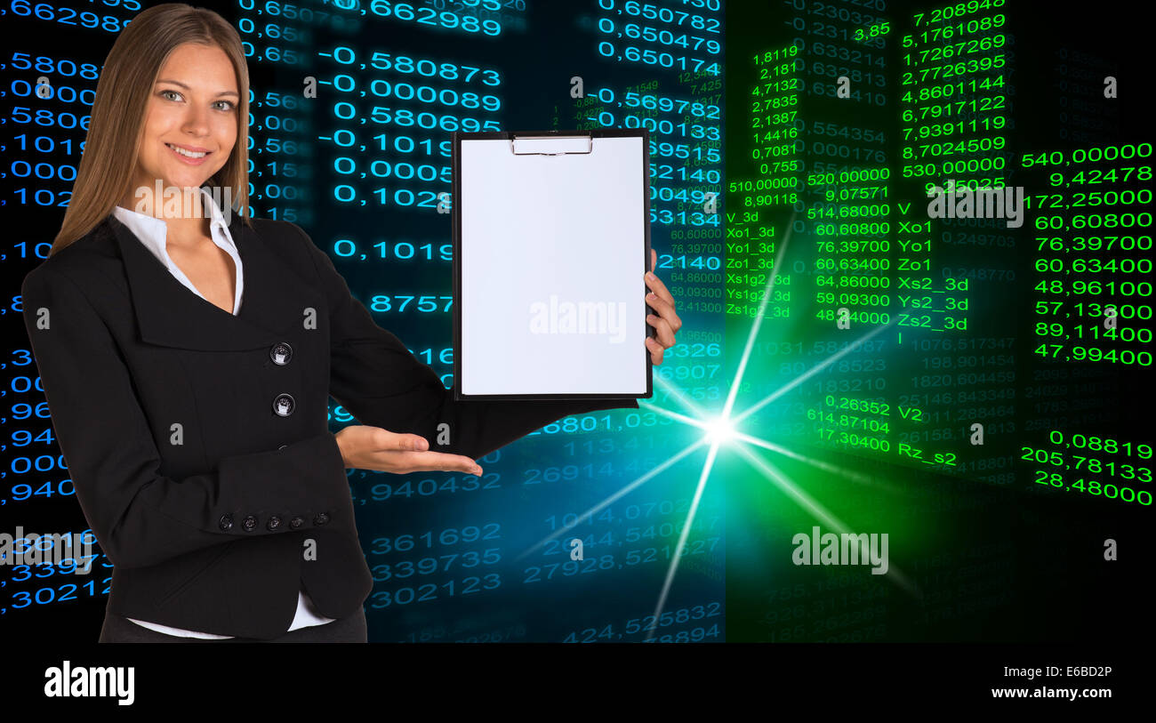 Businesswoman holding paper holder Stock Photo - Alamy