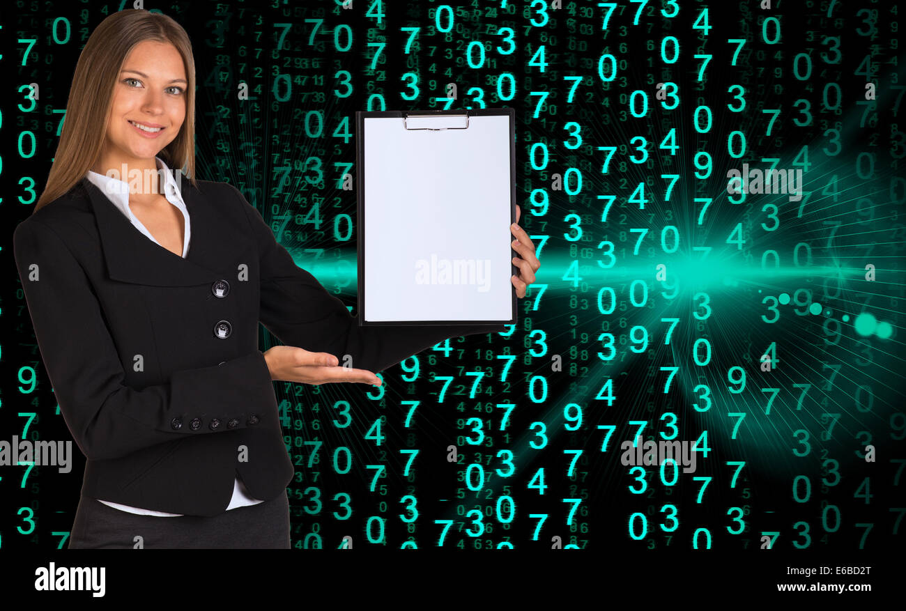 Businesswoman holding paper holder Stock Photo - Alamy