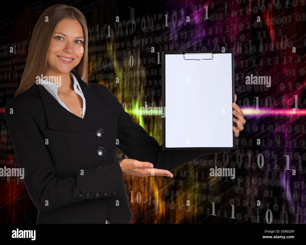 Businesswoman holding paper holder Stock Photo - Alamy