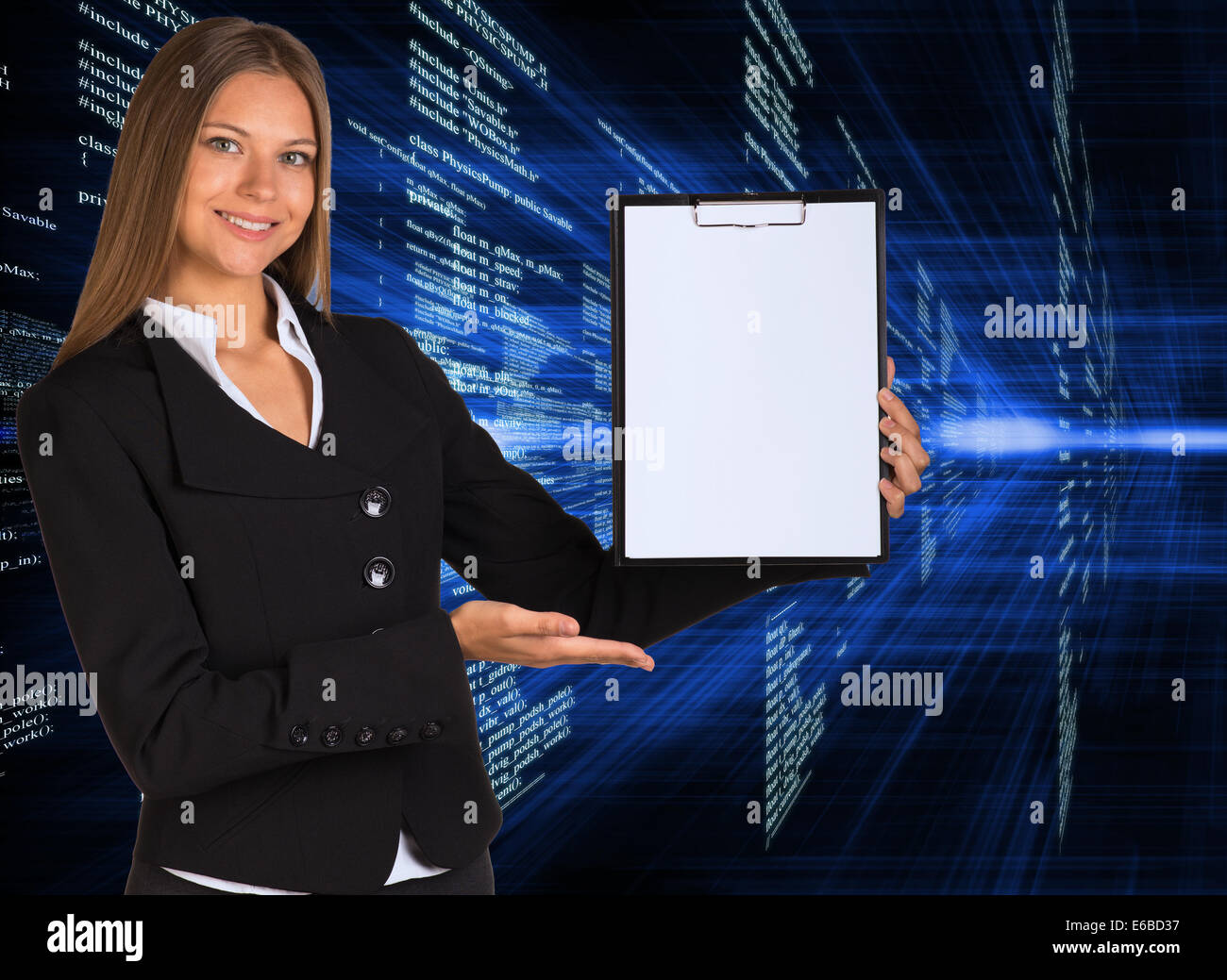 Businesswoman holding paper holder Stock Photo - Alamy