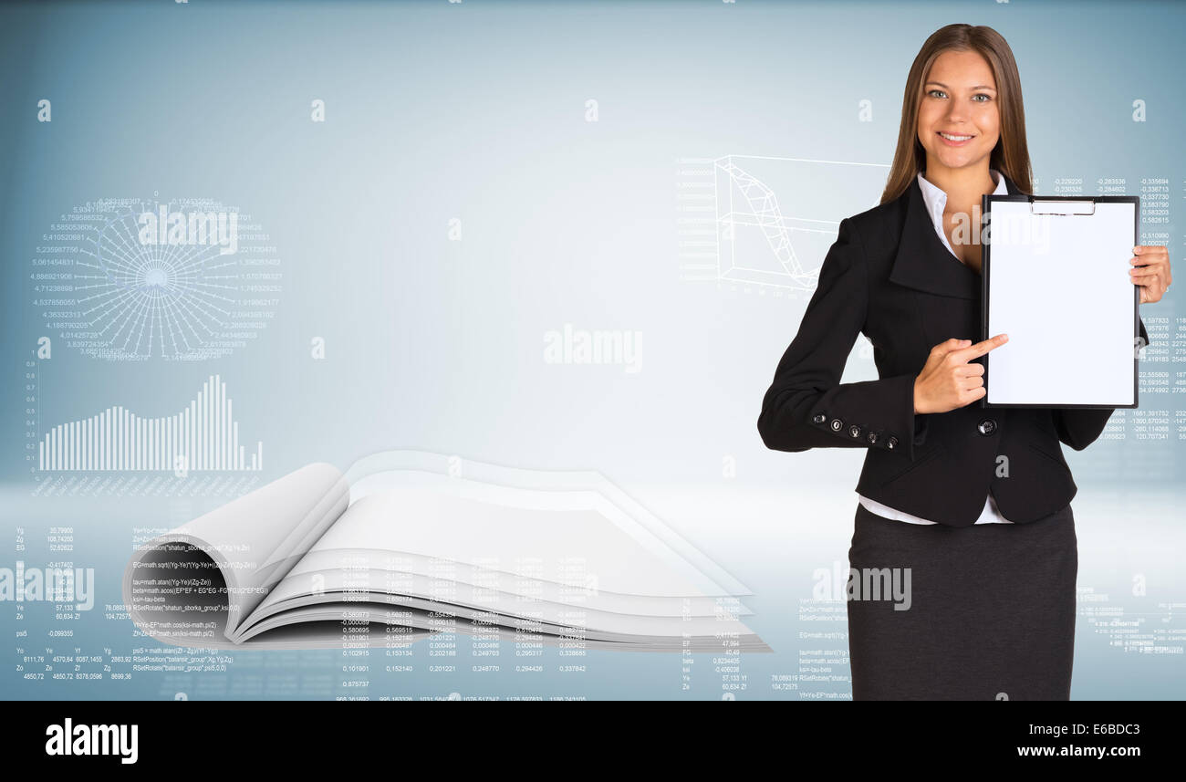 Businesswoman holding paper holder Stock Photo - Alamy