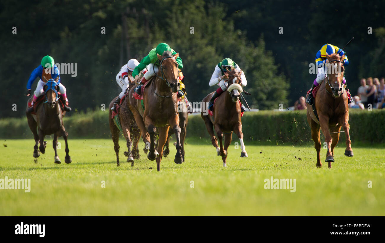 Finish the horse race for three year old horse for the Prize Lira (Oaks) in Partynice, Wroclaw