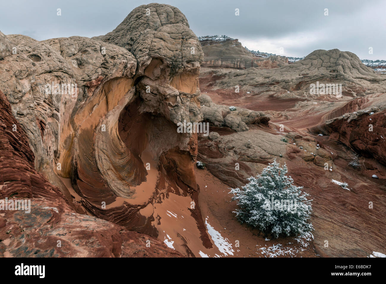 Arizona Swirl Rocks Swirls of rock and sand with snow at White Pocket, Vermillion Cliffs ...