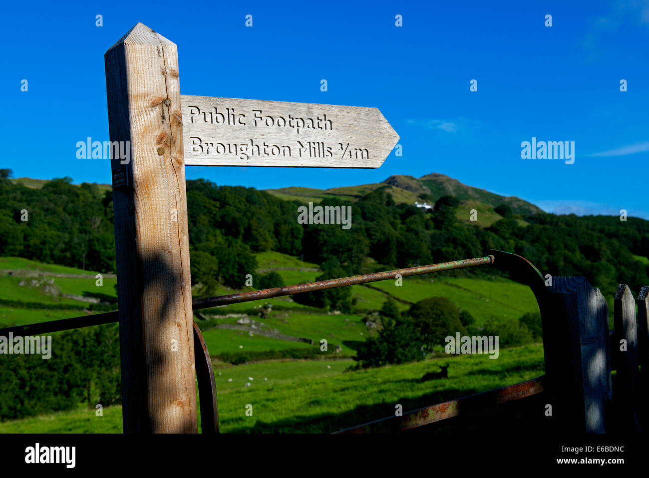 Footpath sign to Broughton Mills, Lickle Valley, Lake District National