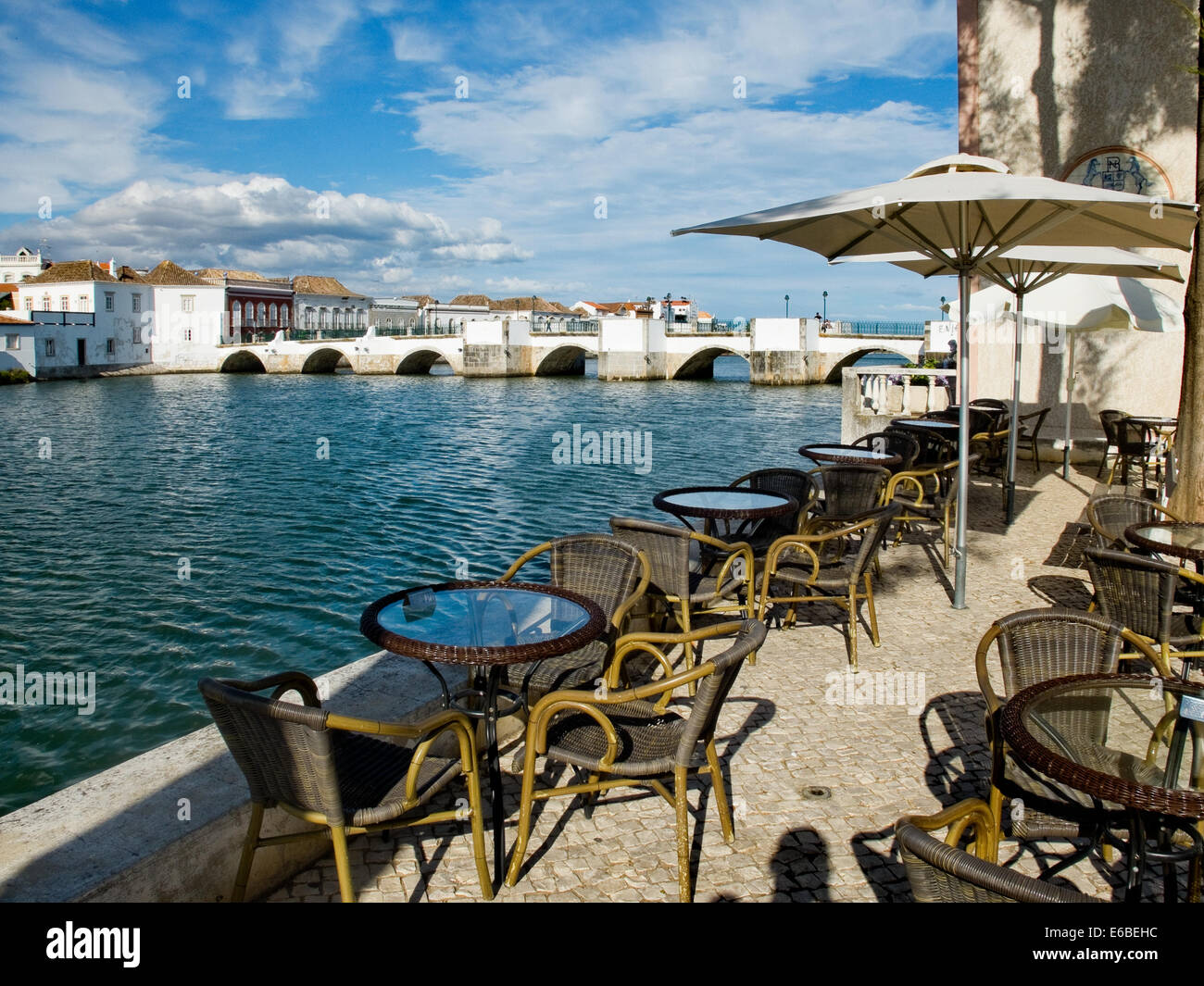 Ponta de Romana, Roman Bridge over Gilao river in Tavira, Algarve. Portugal. Stock Photo