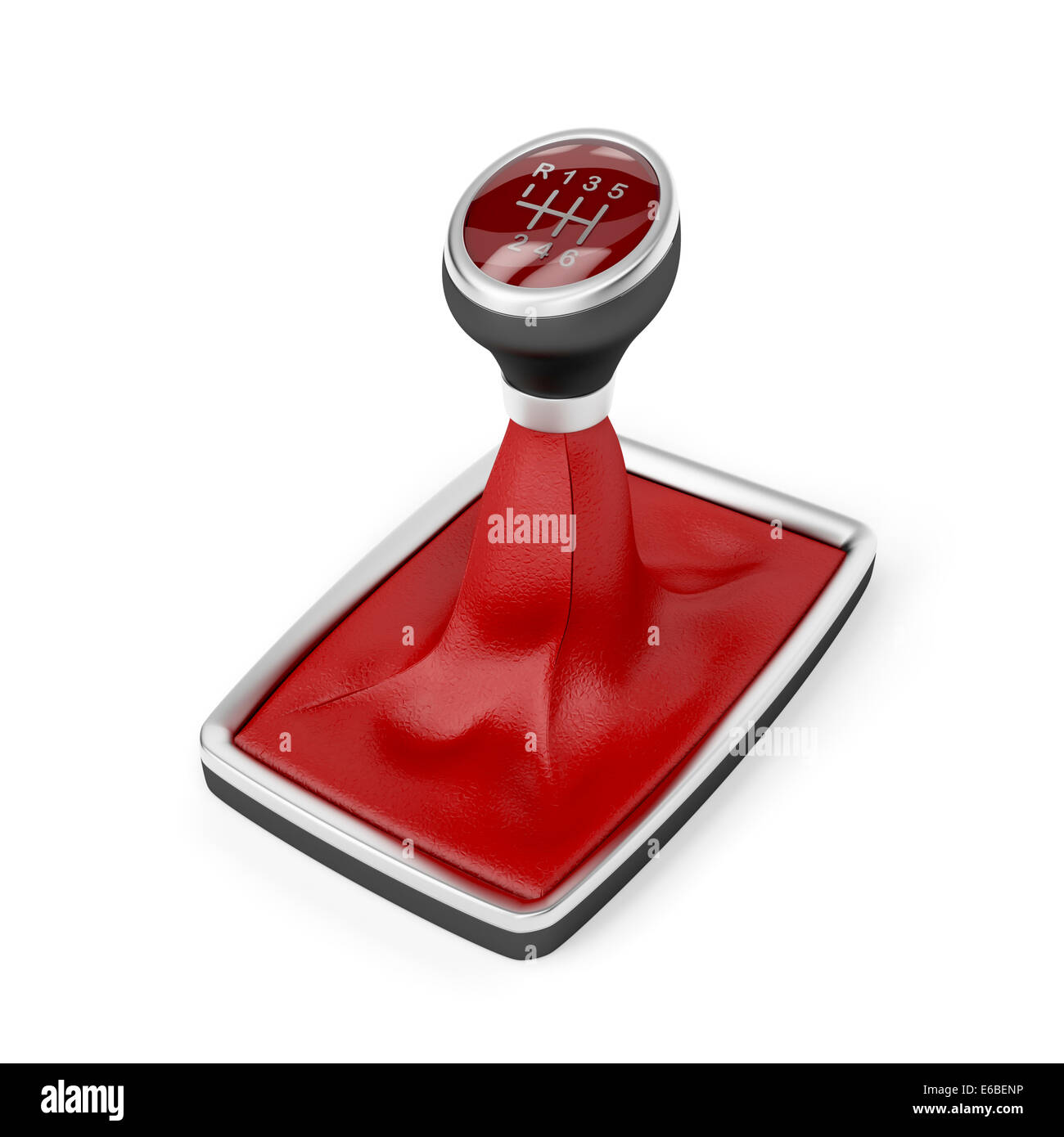 Car gear stick with red leather on white background Stock Photo Alamy