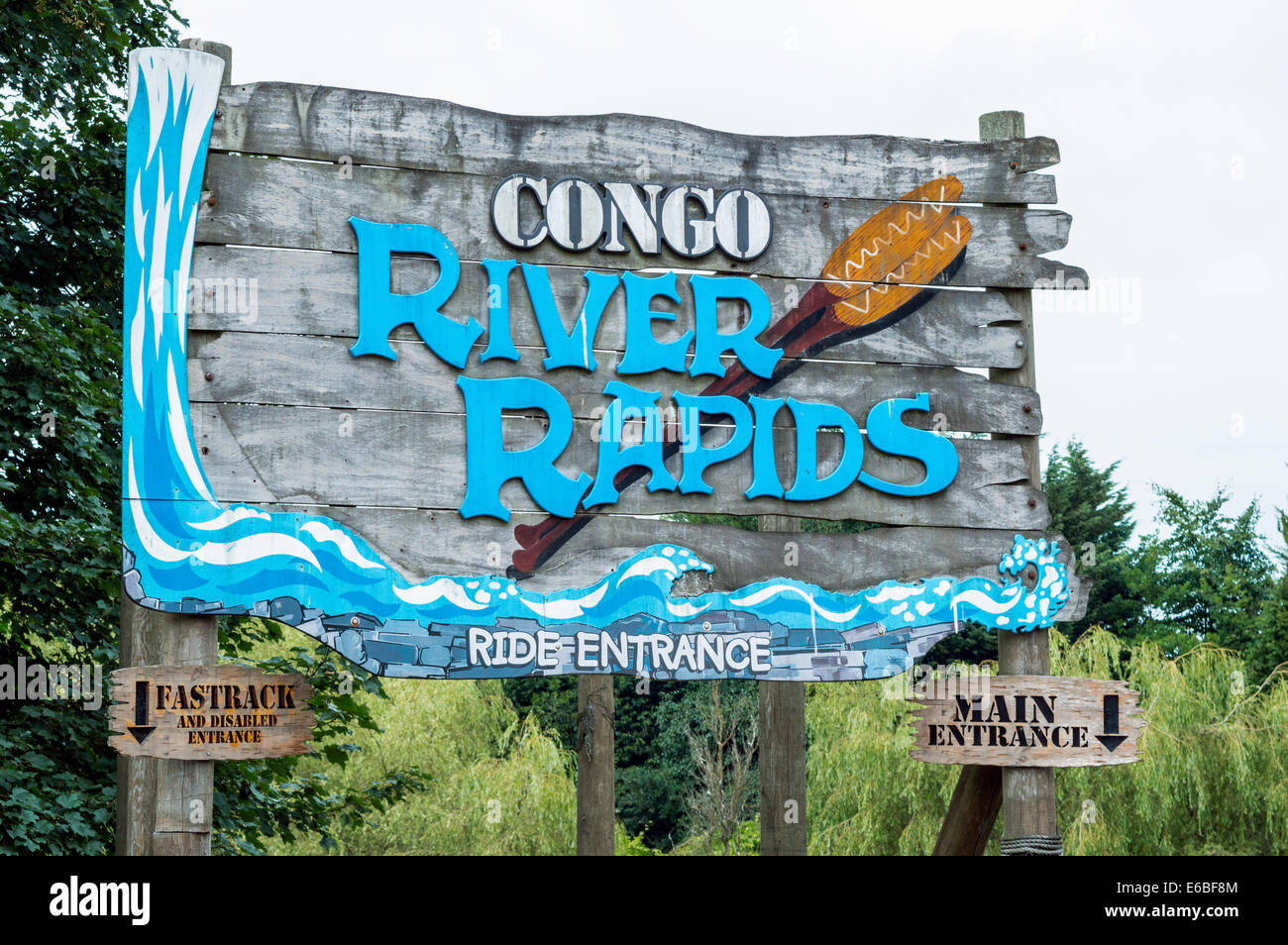 Congo River Rapids theme park ride sign at Alton Towers resort Stock Photo