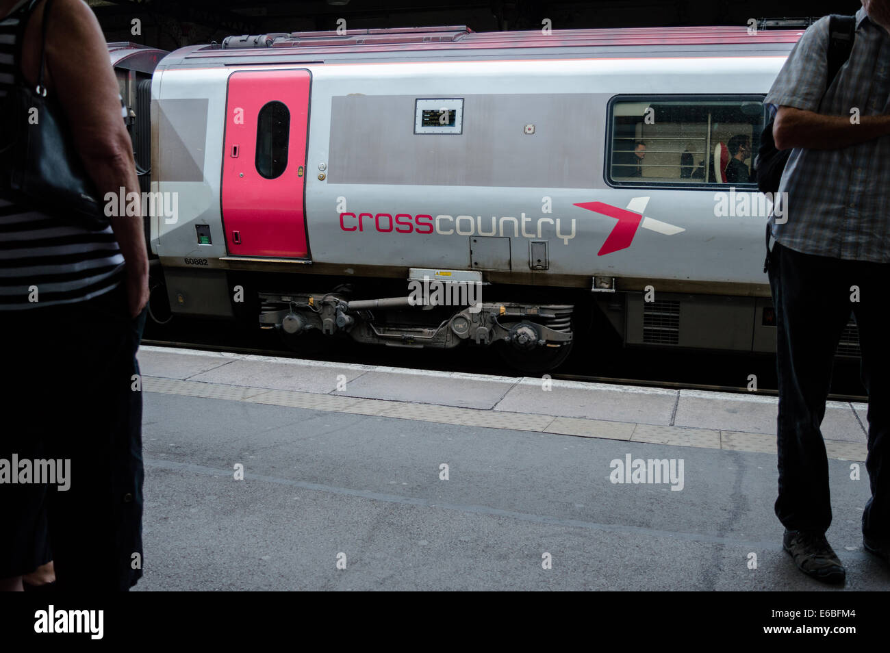CrossCountry train and passengers at Cheltenham Spa train station Stock Photo