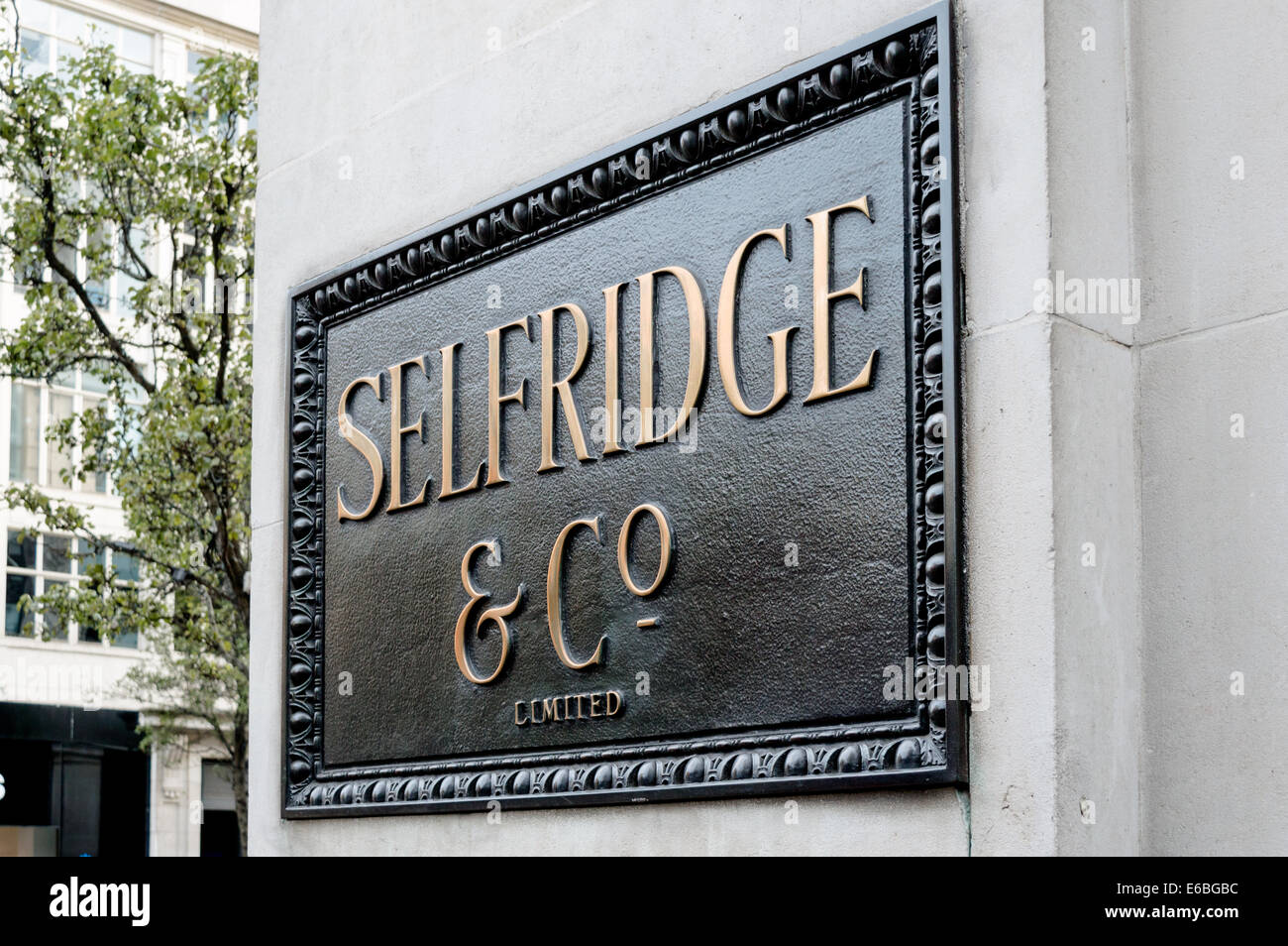 Selfridge & Co plaque on the corner of Selfridges, Oxford Street